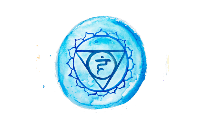 Light blue watercolor with the symbol for the throat chakra