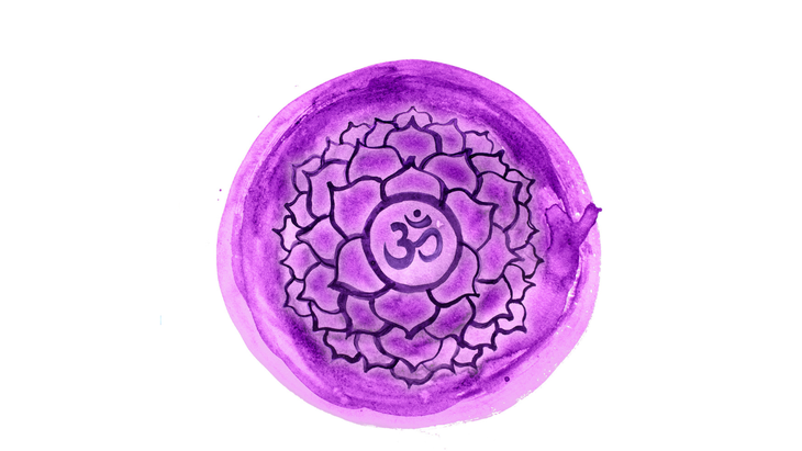 Indigo watercolor with the sign for the crown chakra