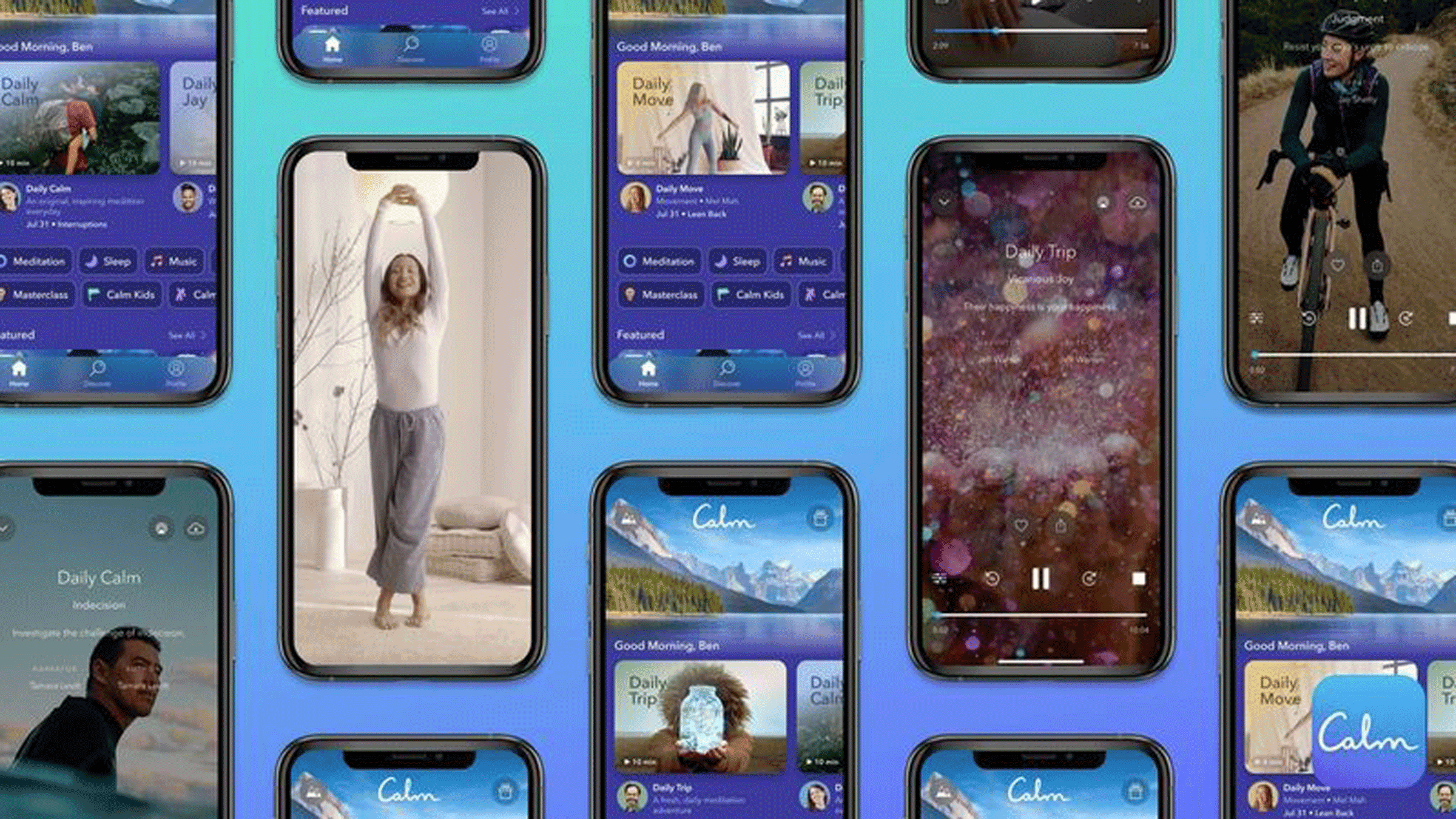 Various screenshots from the Calm app