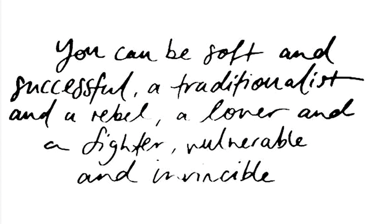 Quote about embracing the dual nature of our personality in black cursive handwriting on a white background