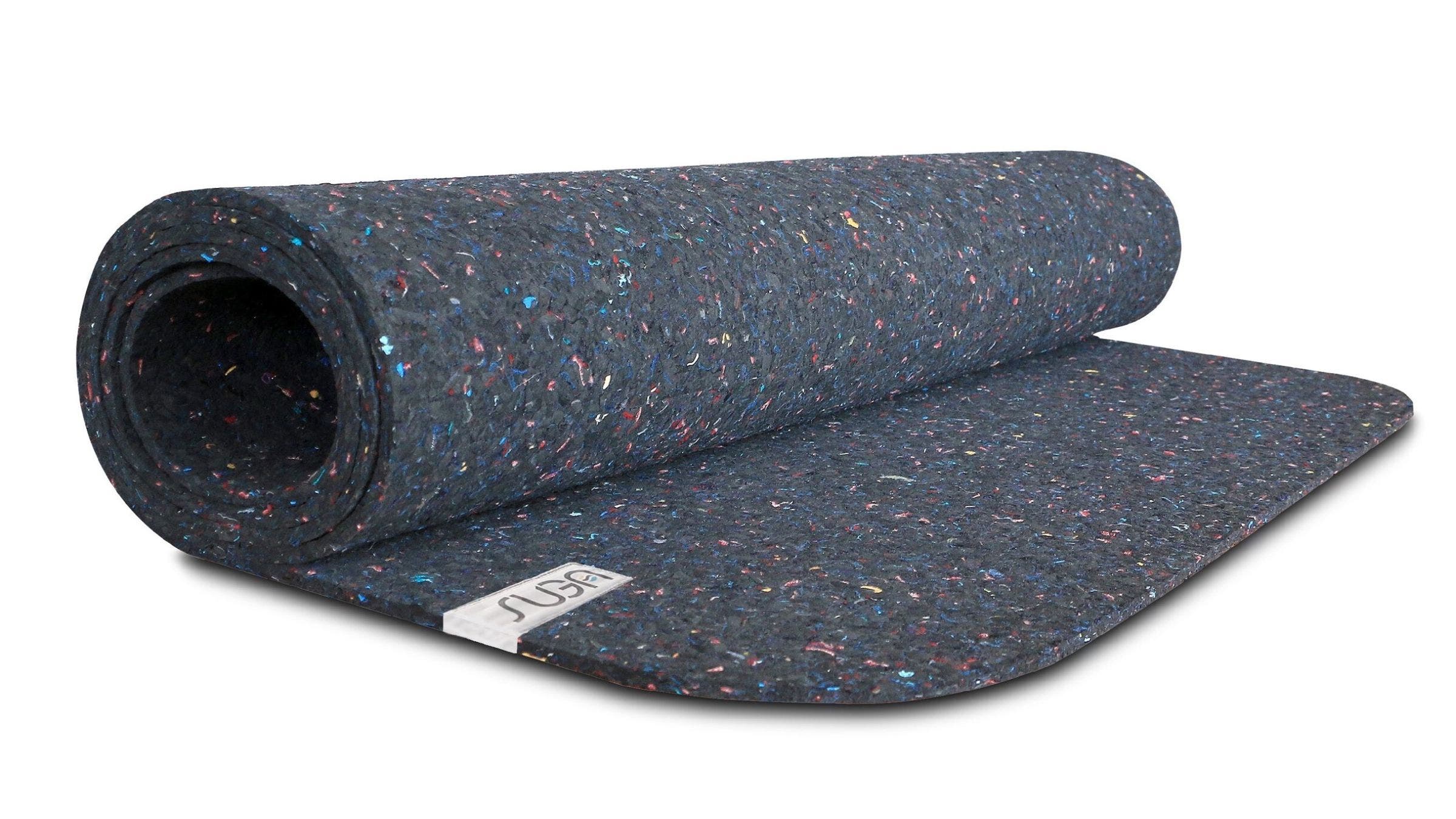 Product image of half-rolled yoga mat made from recycled wetsuits