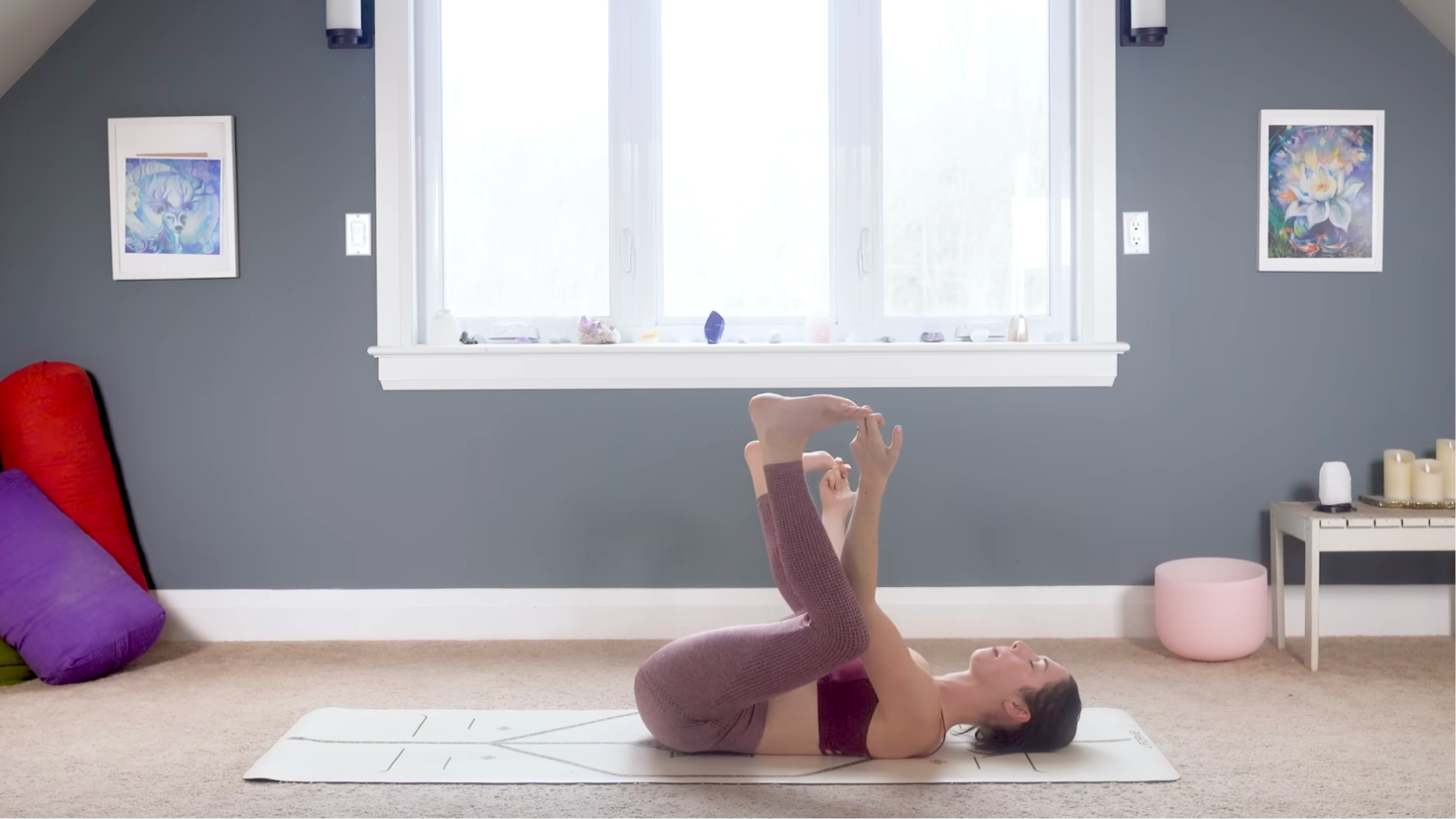 Woman lying on her back in Happy Baby
