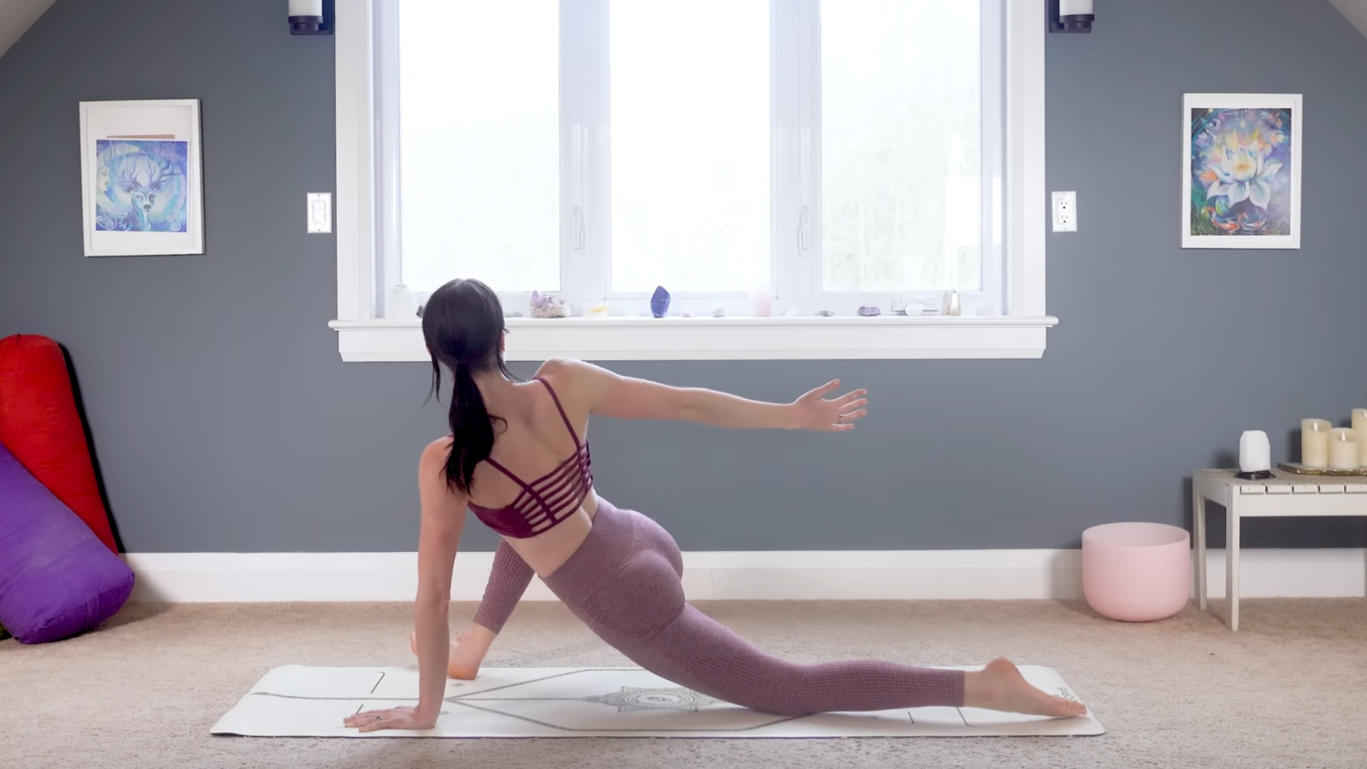 Woman practicing 15-minute yoga in a low lunge twist