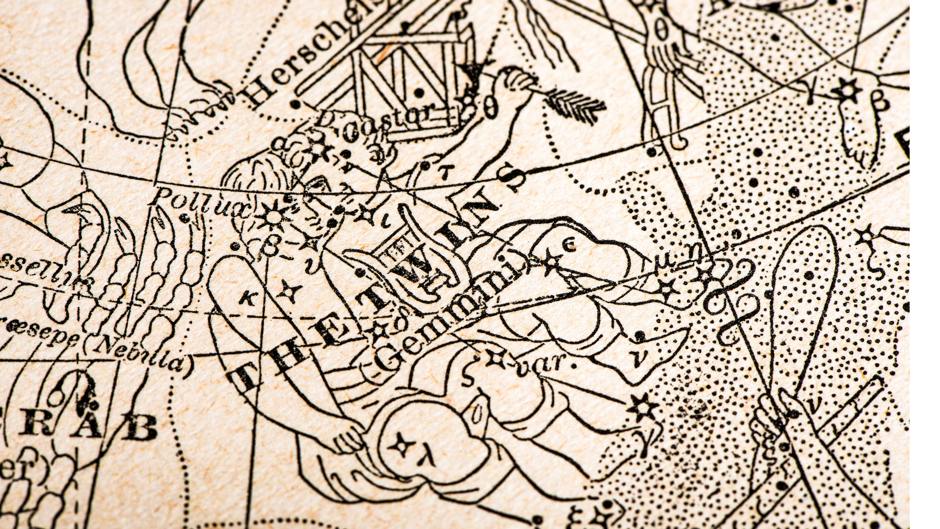 Vintage lithograph dating to 1899 depicting the constellation of Gemini