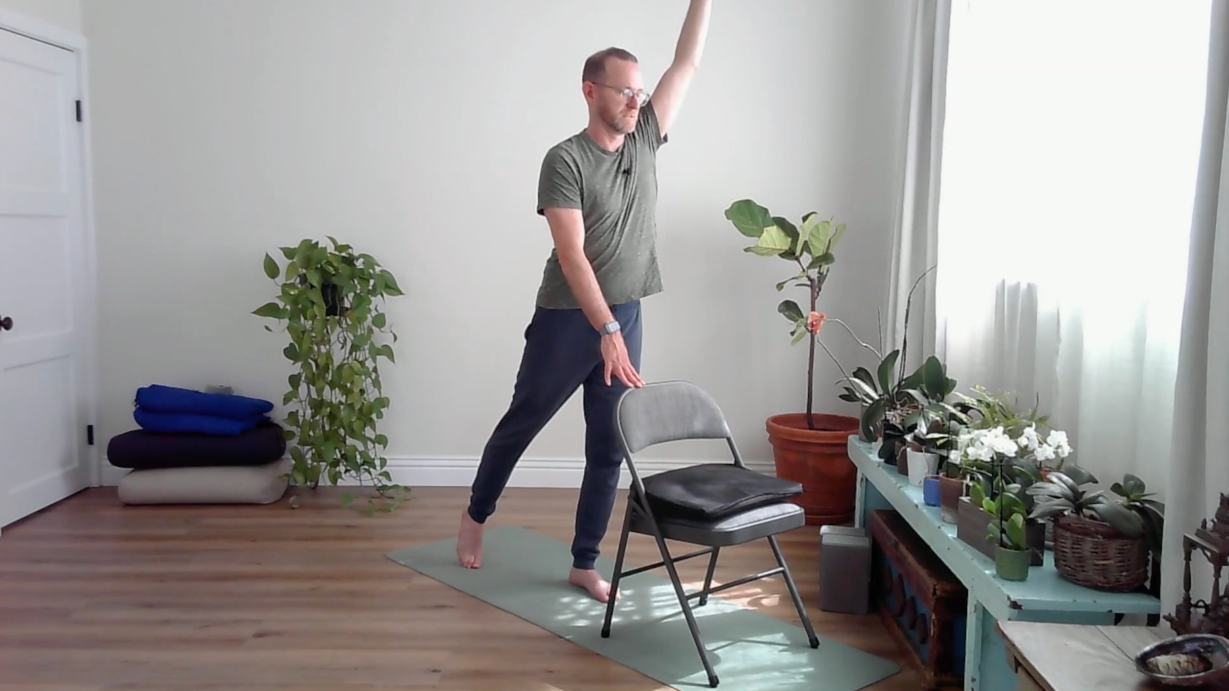 chair yoga standing locust pose