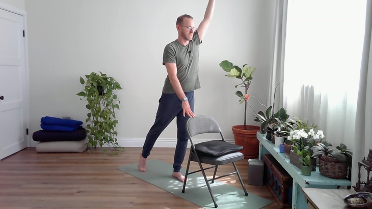 chair yoga standing locust pose
