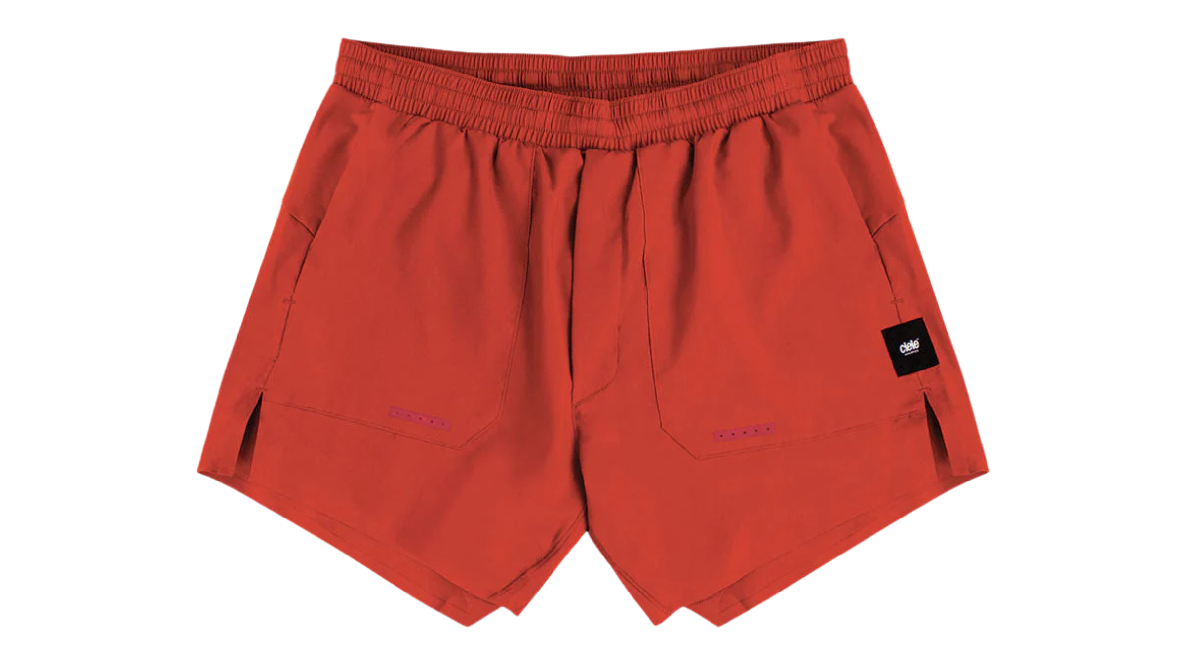 men's Ciele amphibian shorts in a orange-red color on white background
