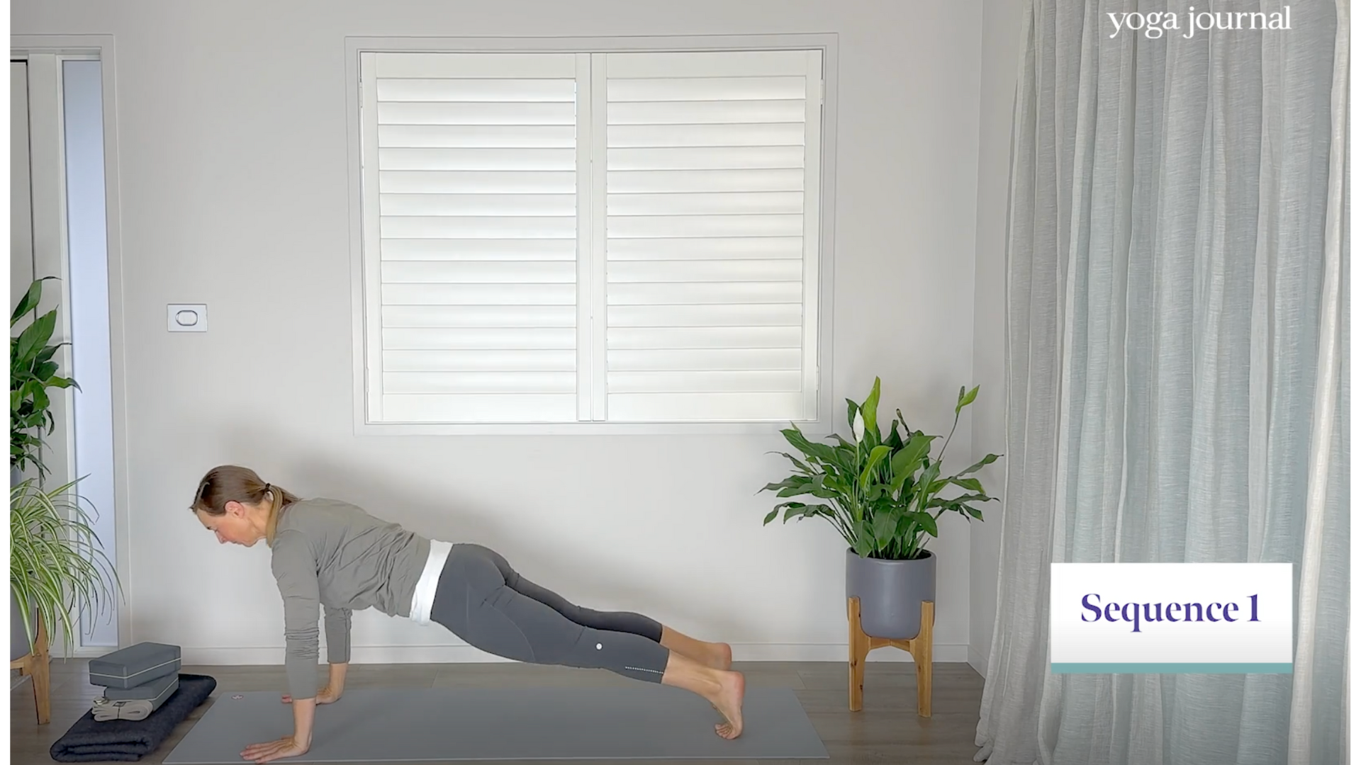 Yoga teacher practicing Plank Pose on a yoga mat