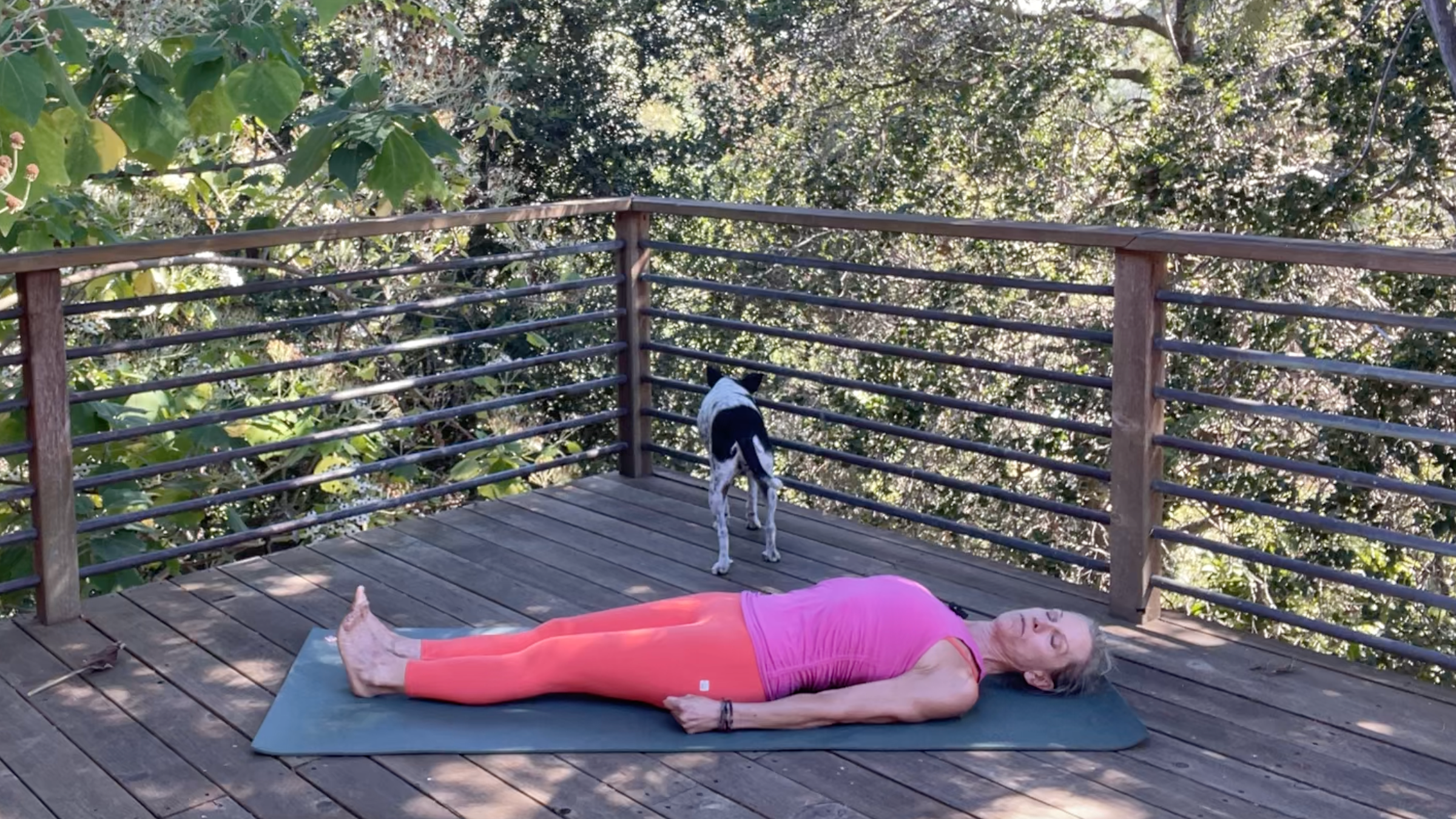 Andrea Marcum practicing Stiff Savasana