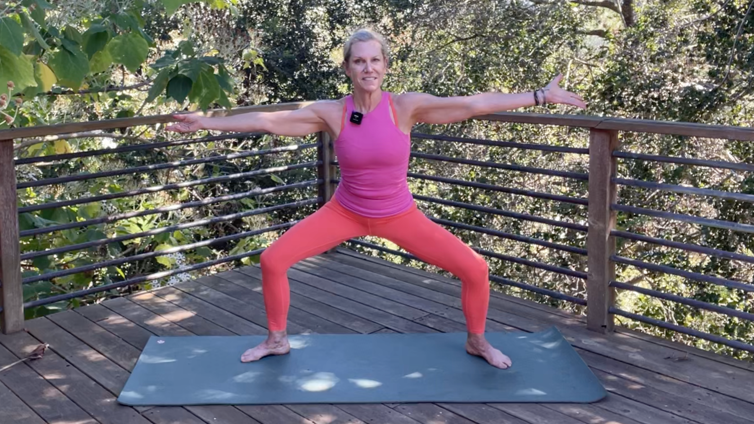 Andrea Marcum practicing Goddess Squat in her yoga for strength routine