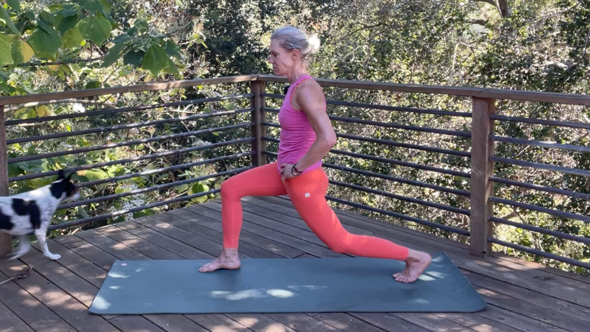 Andrea Marcum practicing Low Lunge in her yoga for strength routine