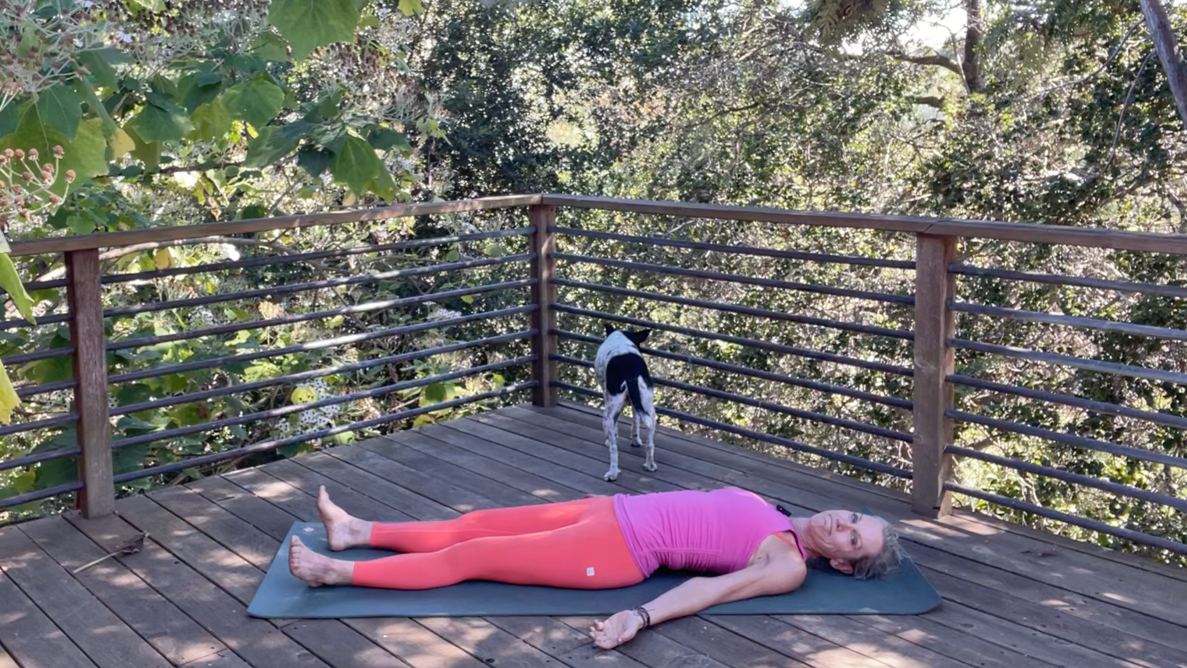 Andrea Marcum practicing Savasana