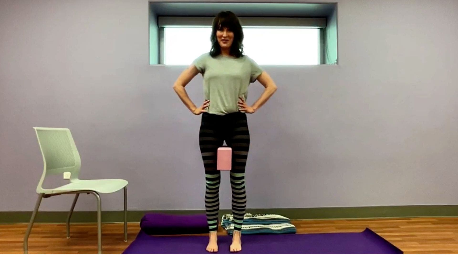 Mountain pose with block