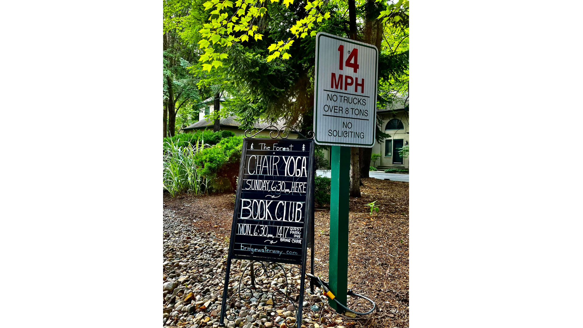 Sign for driveway yoga in a neighborhood in South Bend, Indiana