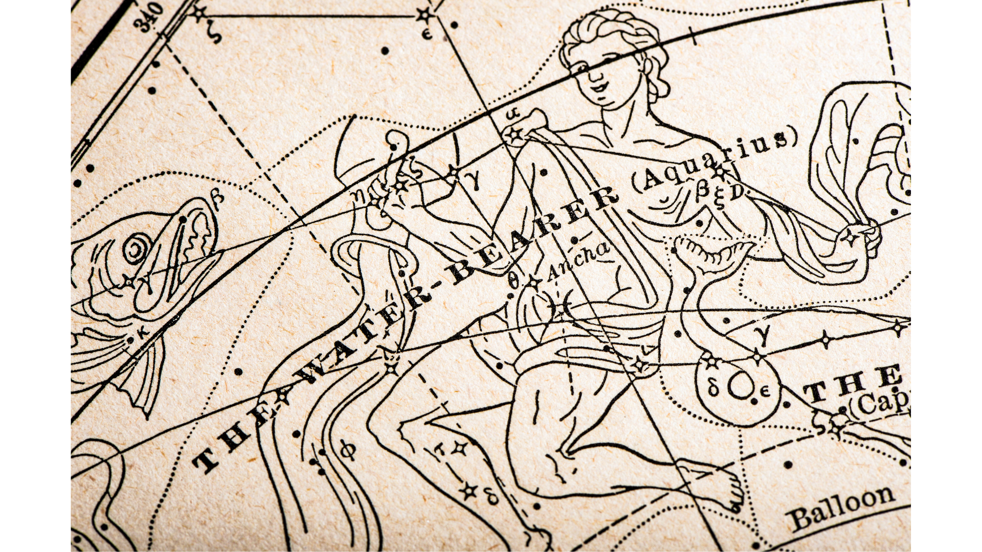 Vintage historic illustration of the constellation Aquarius, also known as the Water Bearer