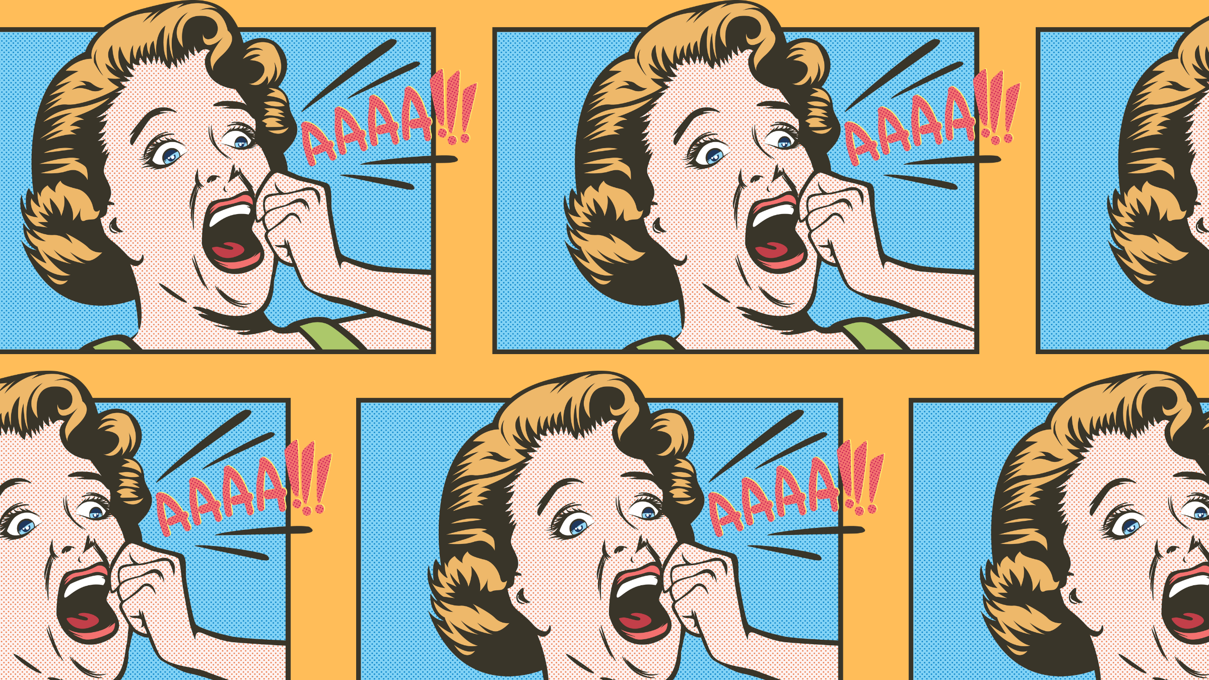 Cartoon woman trying to learn how to calm down and not panic