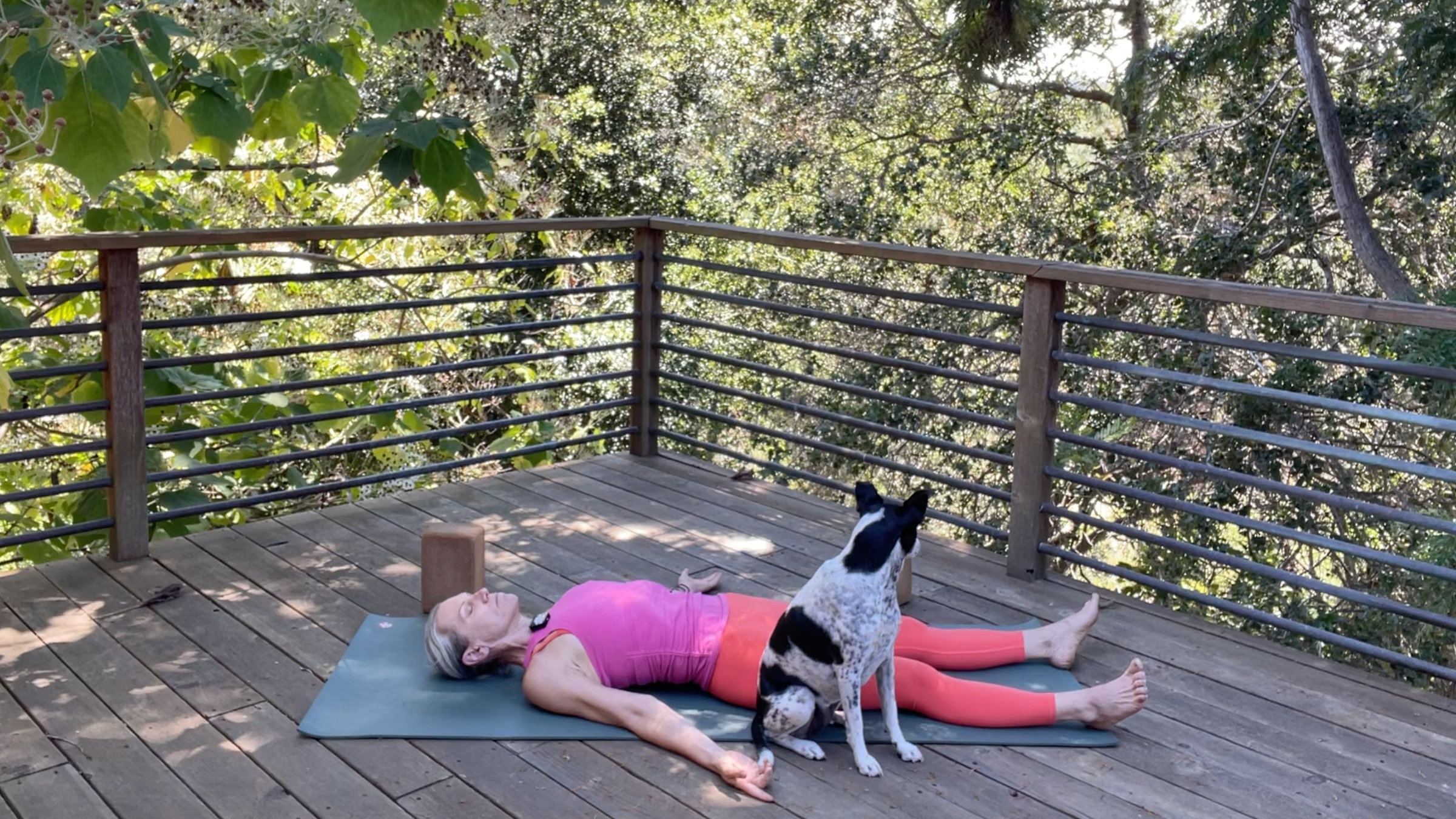 Yoga teacher Andrea Marcum in Savasana
