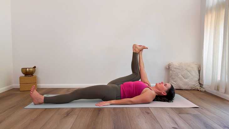 Yoga teacher Devi Daly in Half Happy Baby