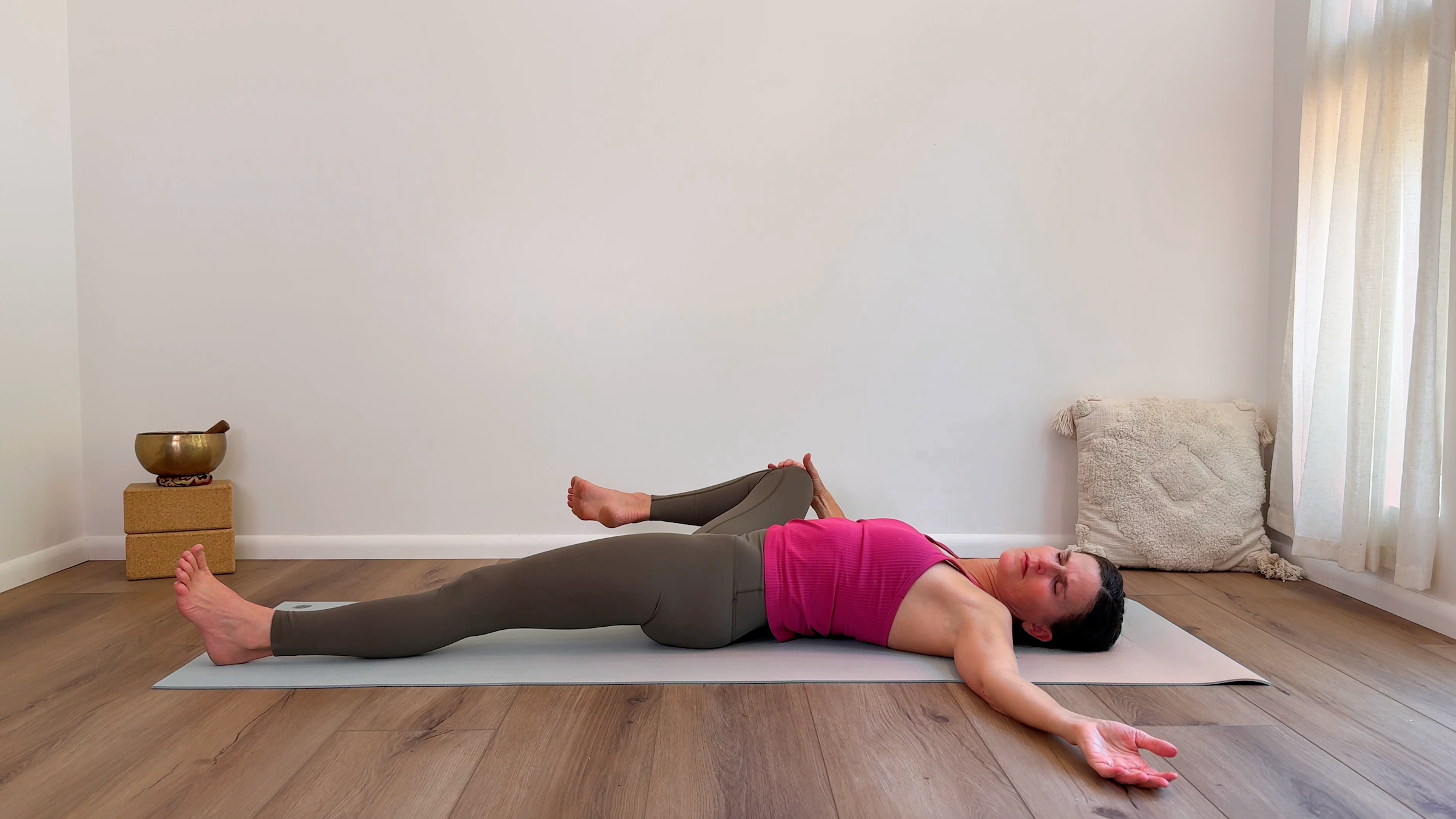 Yoga teacher Devi Daly leads a somatic yoga practice