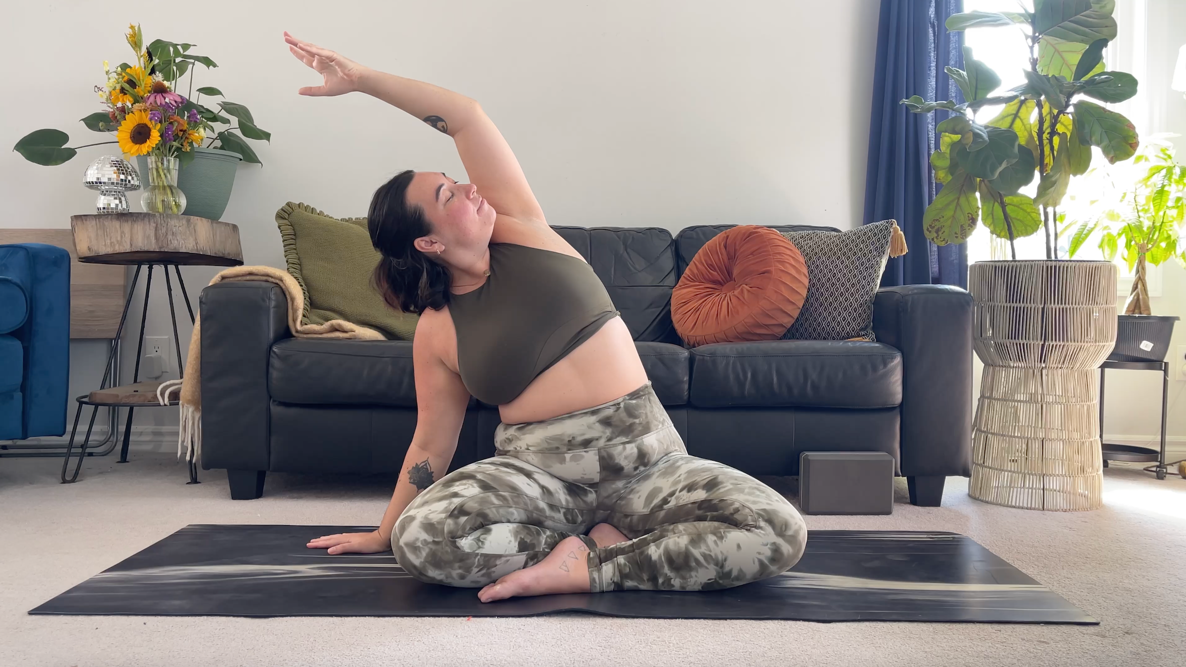 Yoga teacher Taylor Lorenz in Side Stretch, part of her yoga for back pain practice