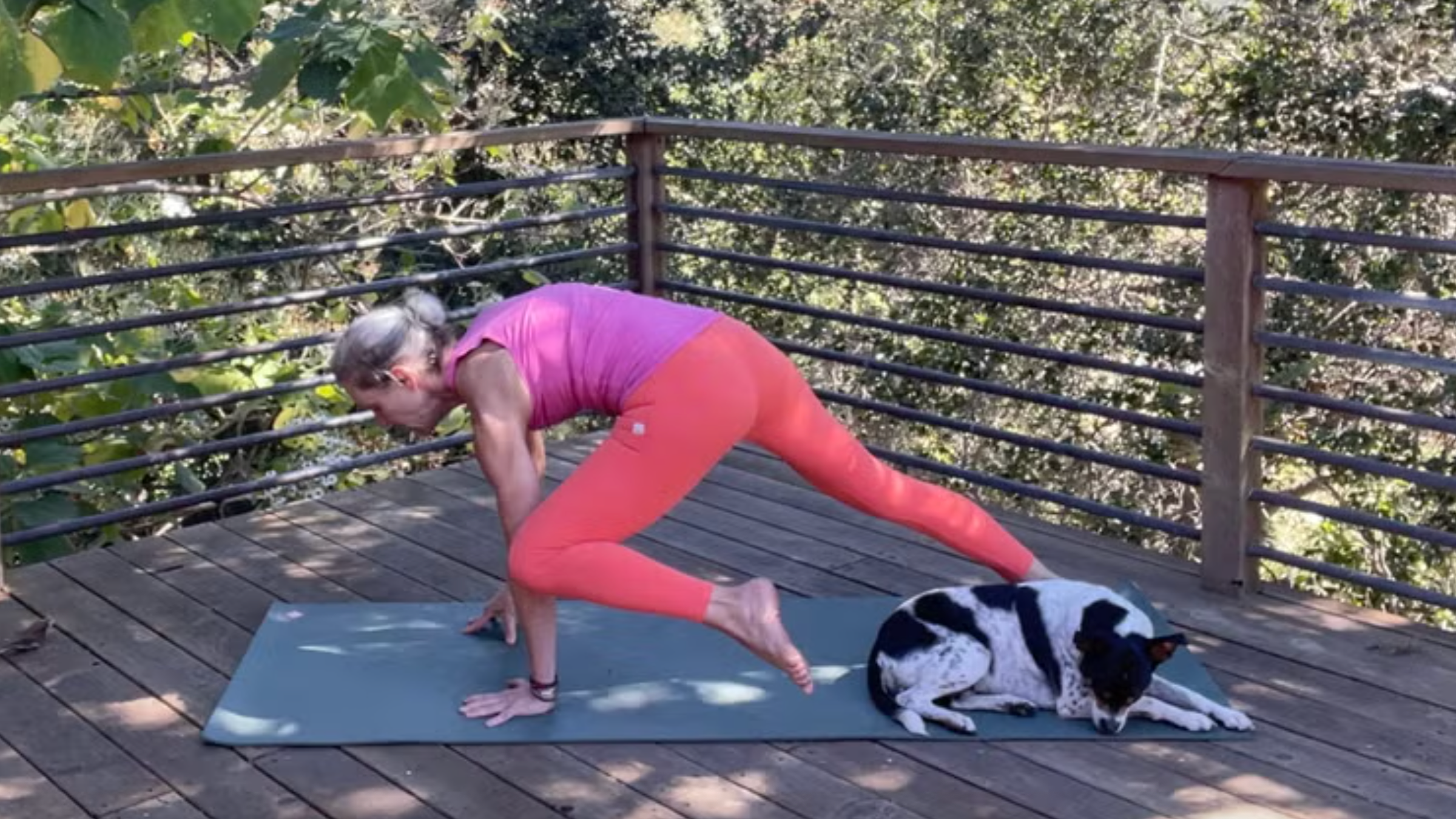 Yoga teacher Andrea Marcum in Half Plank, part of her full-body strength workout