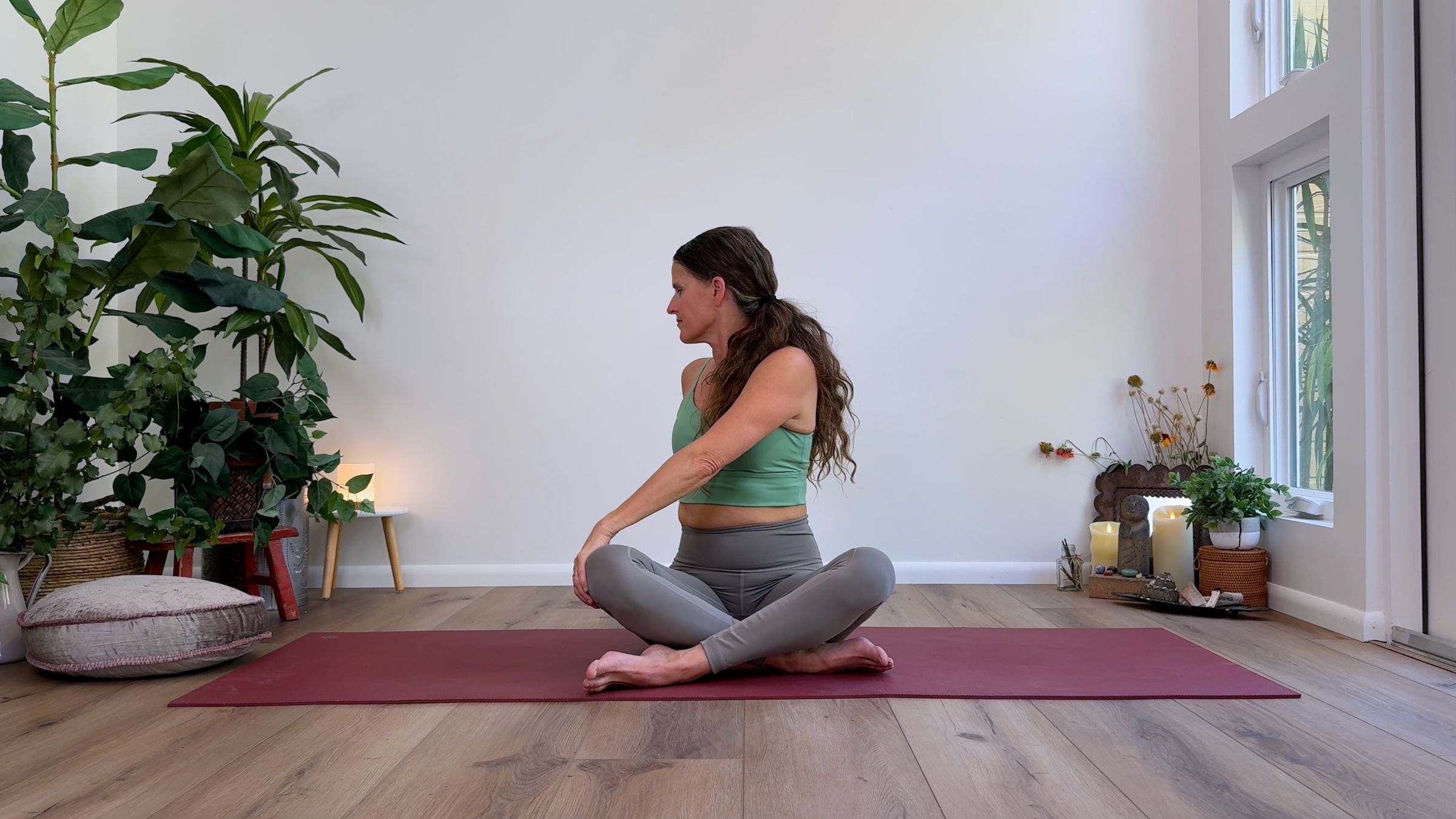 Teacher Devi Daly in Seated Twist