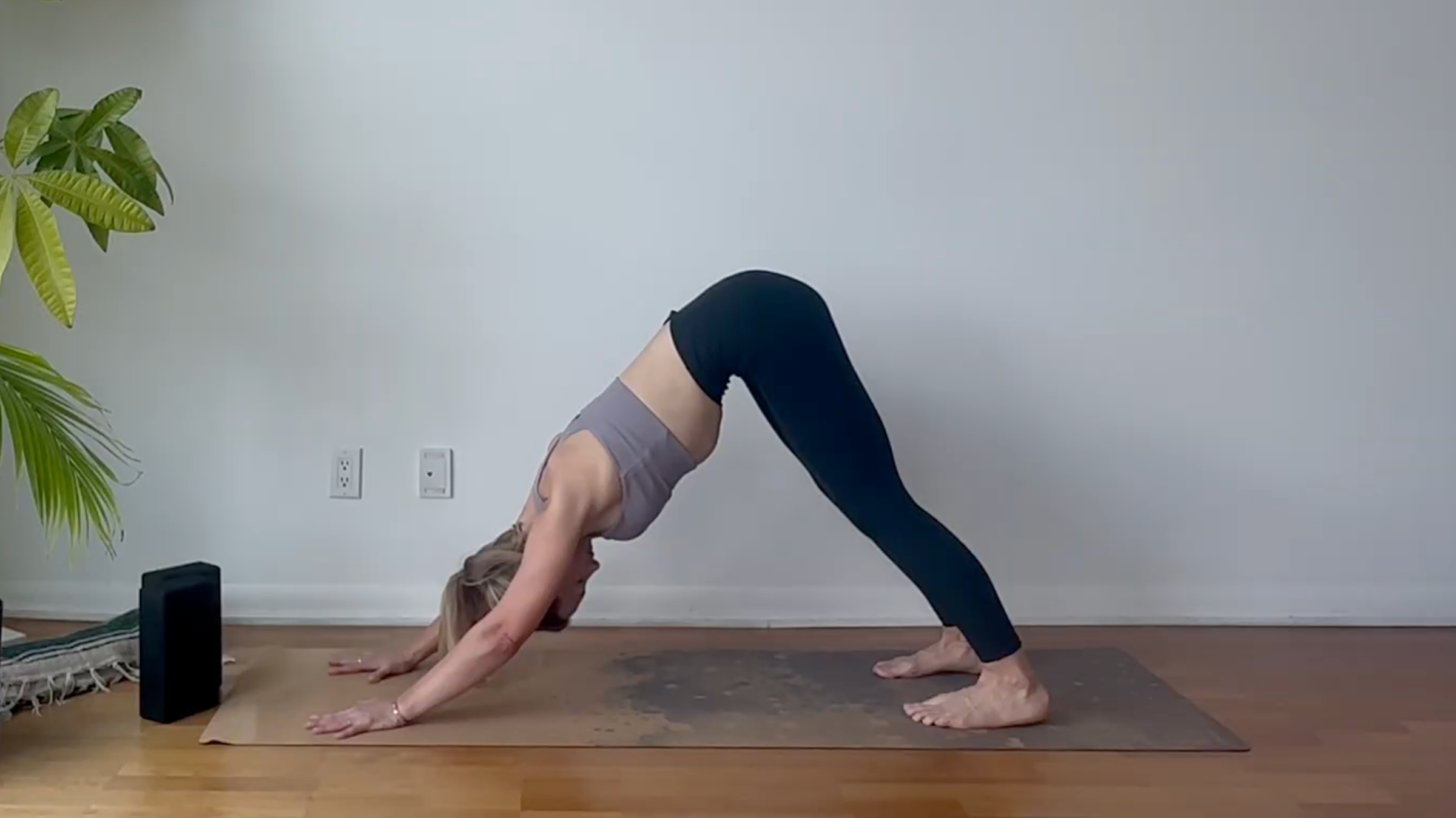 Yoga teacher Julia Eskins in Downward-Facing Dog