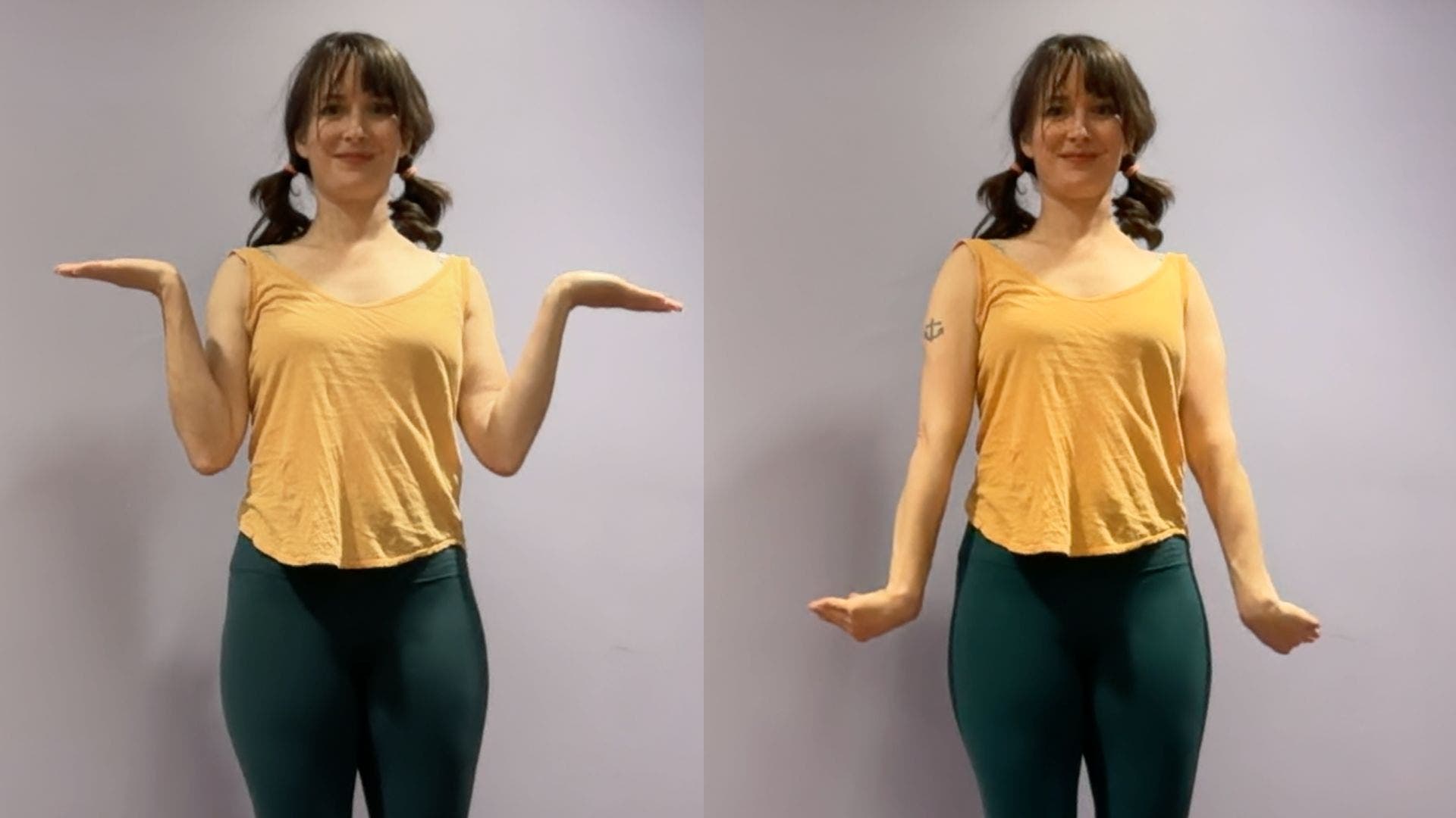 Amber Burke demonstrating wrist extension and flexion stretches.