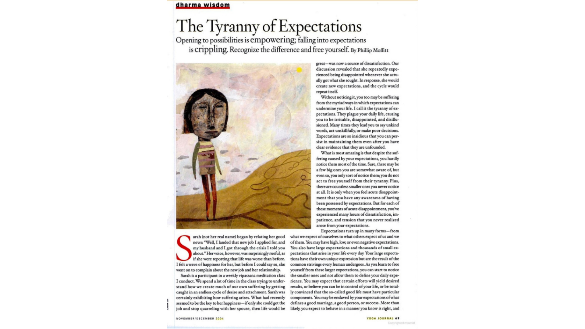 The first page of an article on disappointment and yoga that appeared in Yoga Journal
