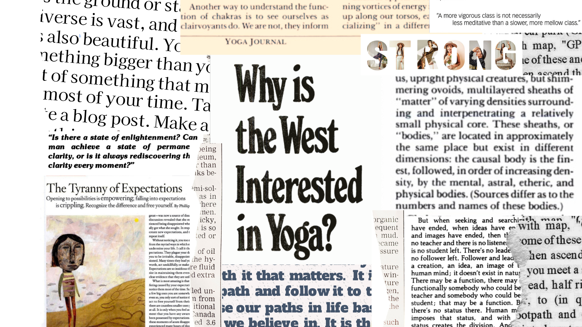 Mixed magazine clippings from the best articles Yoga Journal