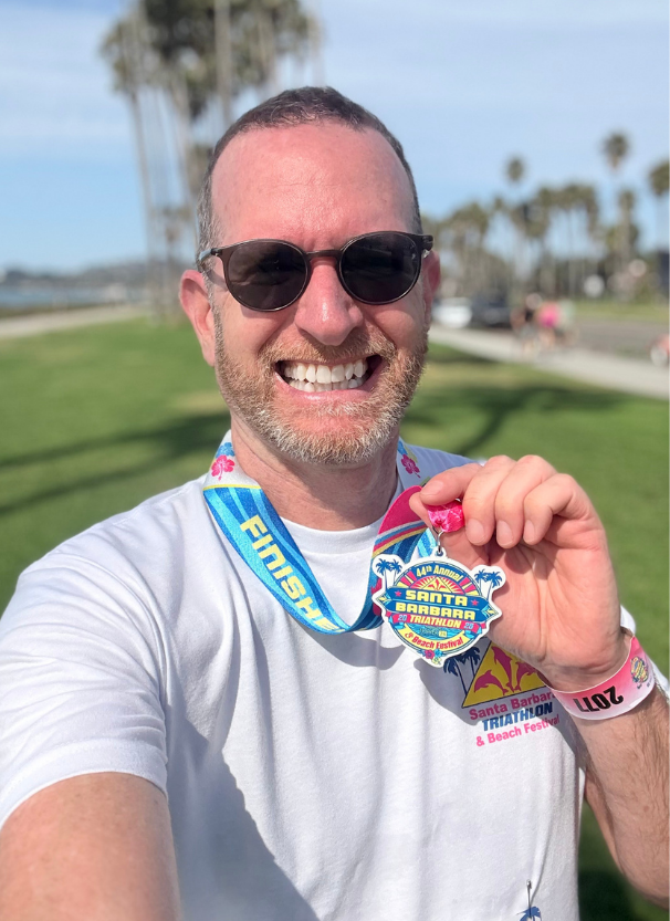 First triathlon finisher Jivana Heyman following his beginner triathlon training