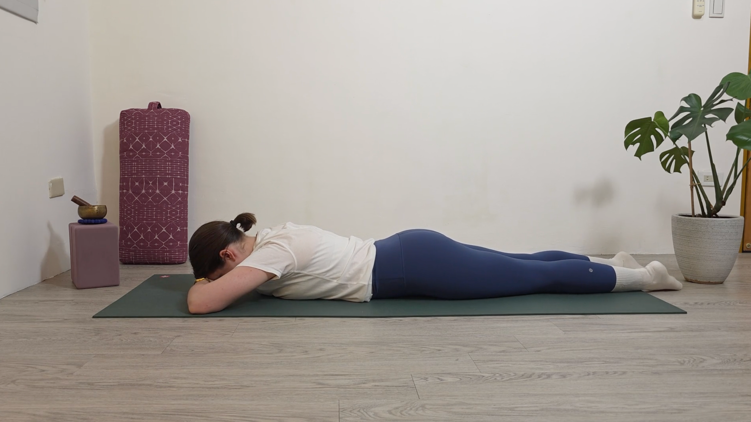 Yoga teacher Katie McGrath in Crocodile Pose