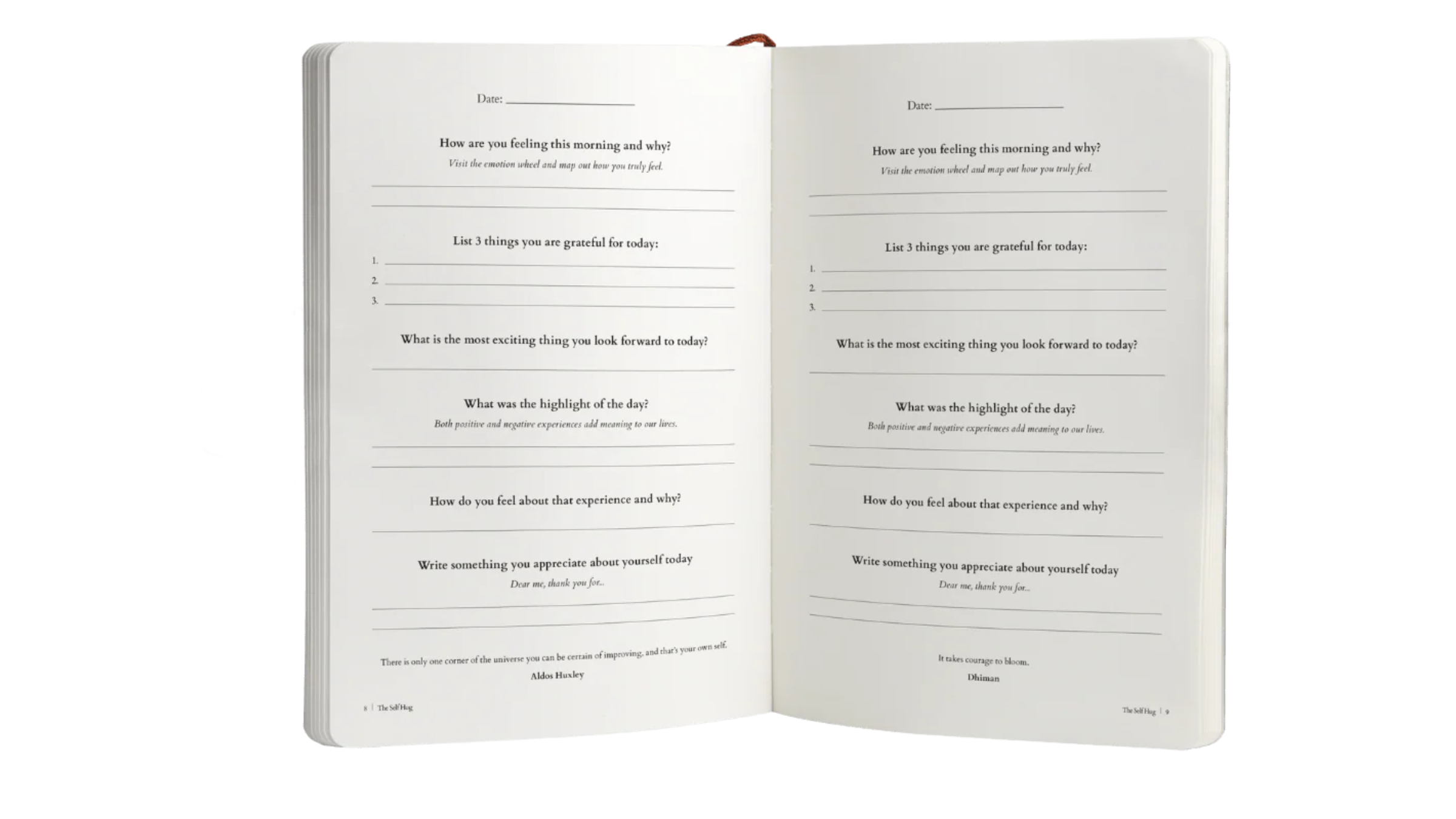 open white guided journal with questions on white background, best yoga gifts