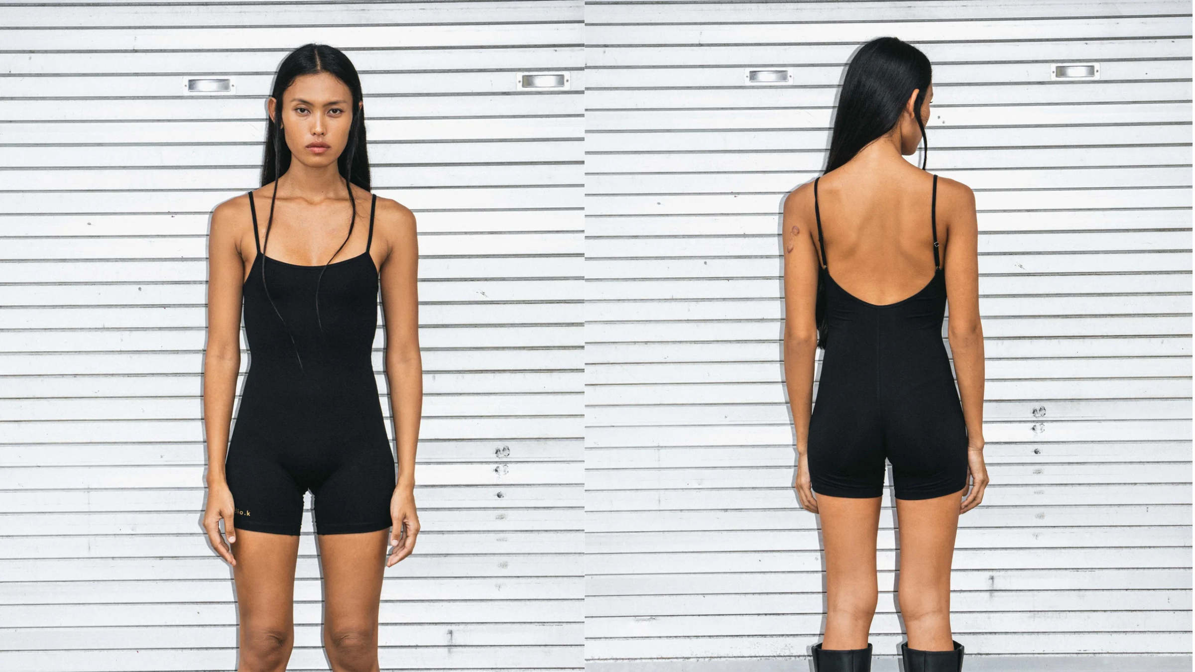 composite image of woman standing front and back in black bodysuit, best yoga gifts