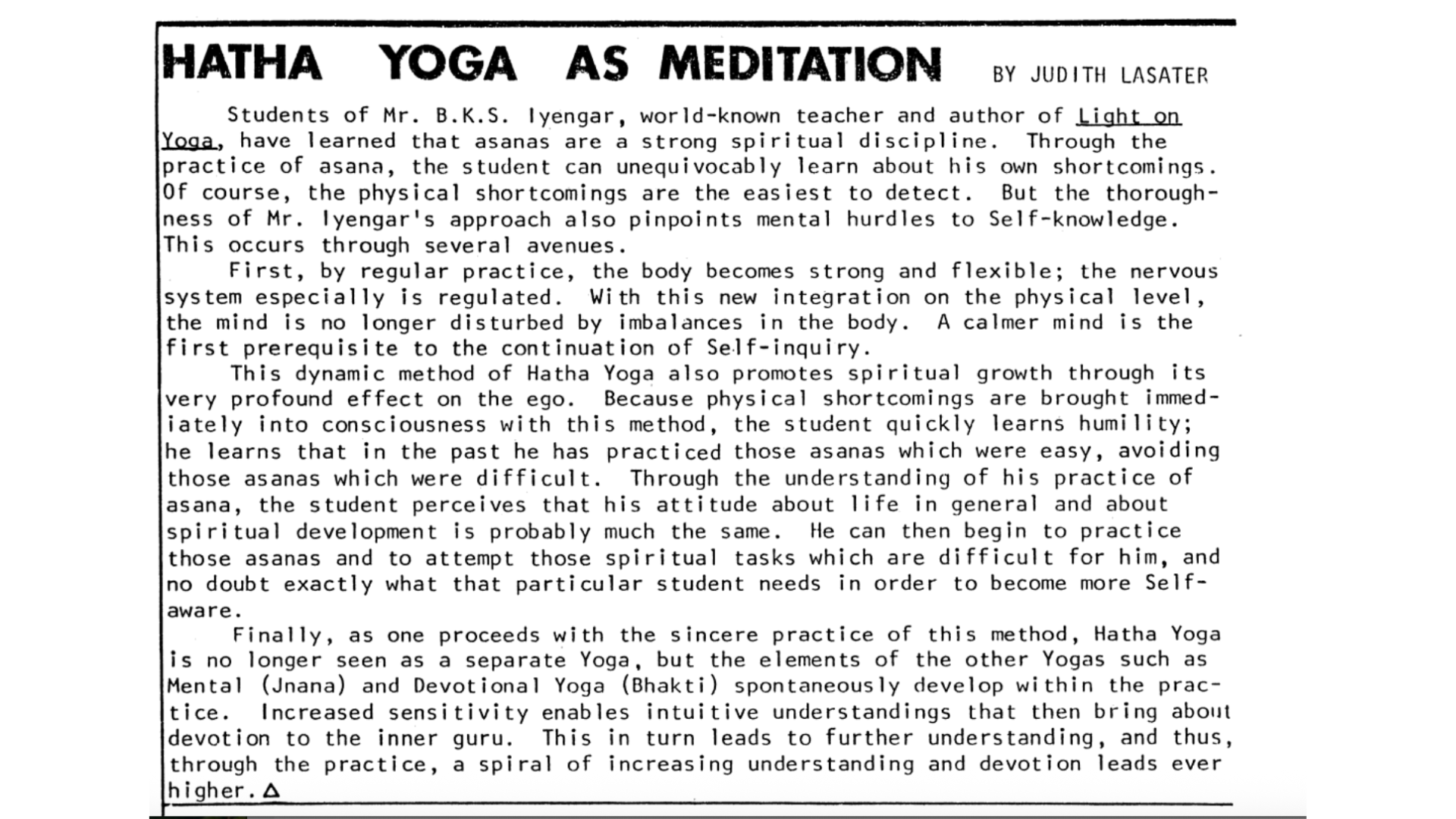 Illustration of an article from the first issue of Yoga Journal