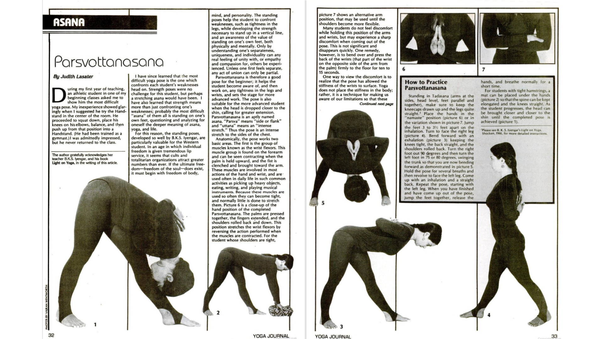 Judith Hanson Lasater practicing different variations of Pyramid Pose