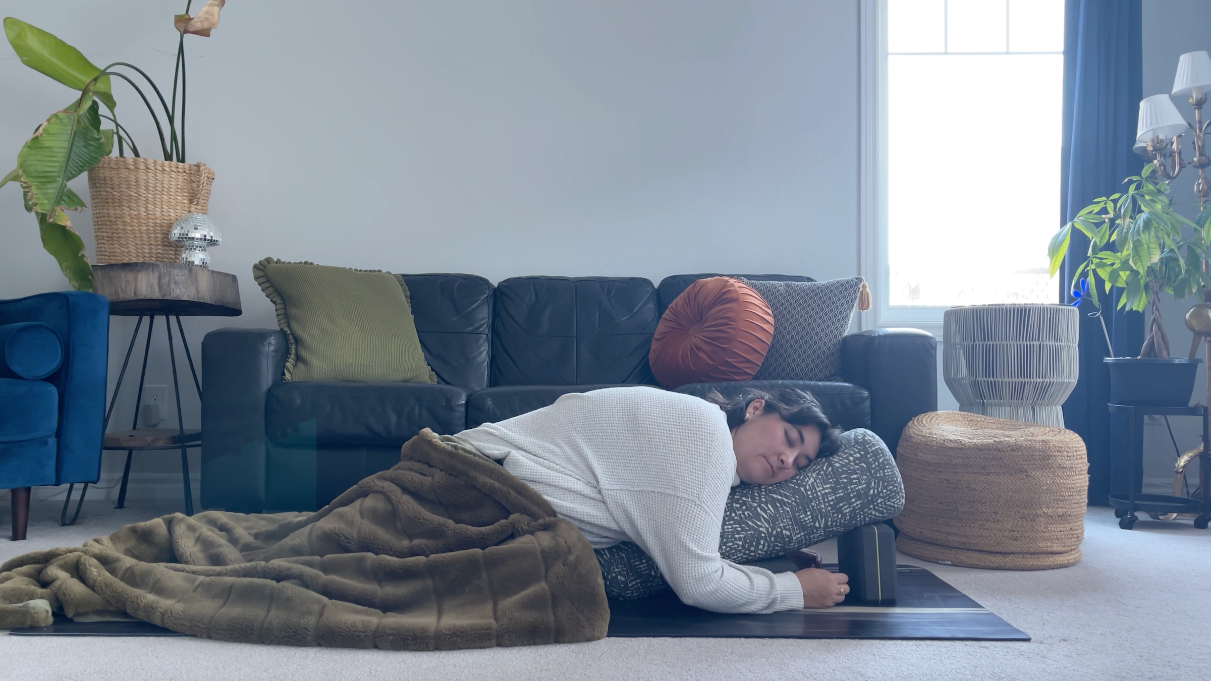 Teacher Taylor Lorenz in Deer Pose