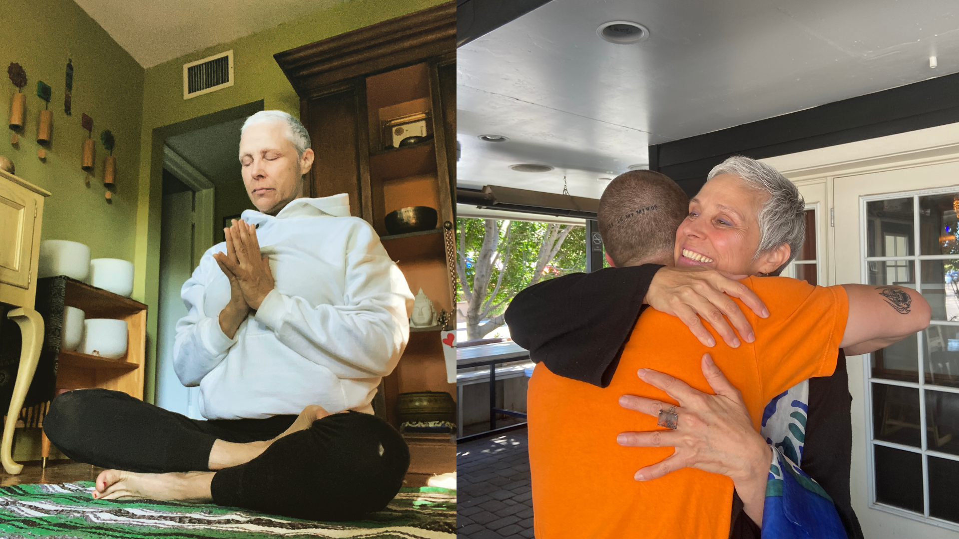 Nancy Ferraro meditating and also with family