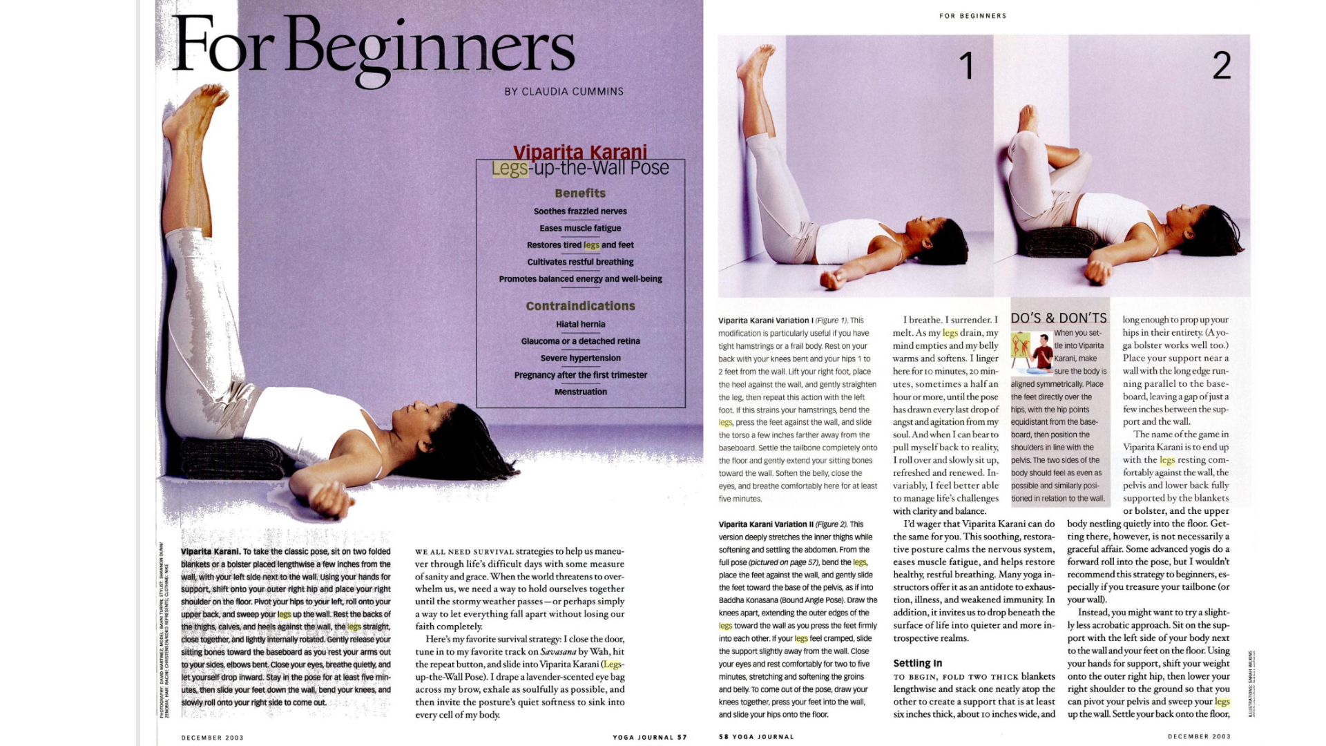 Layout of an article on Legs Up the Wall or Viparita Karani