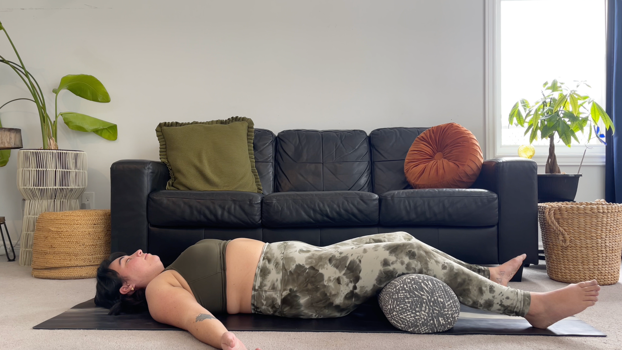 Yoga teacher Taylor Lorenz in Thunderbolt Pose, part of her yin yoga practice for the winter solstice
