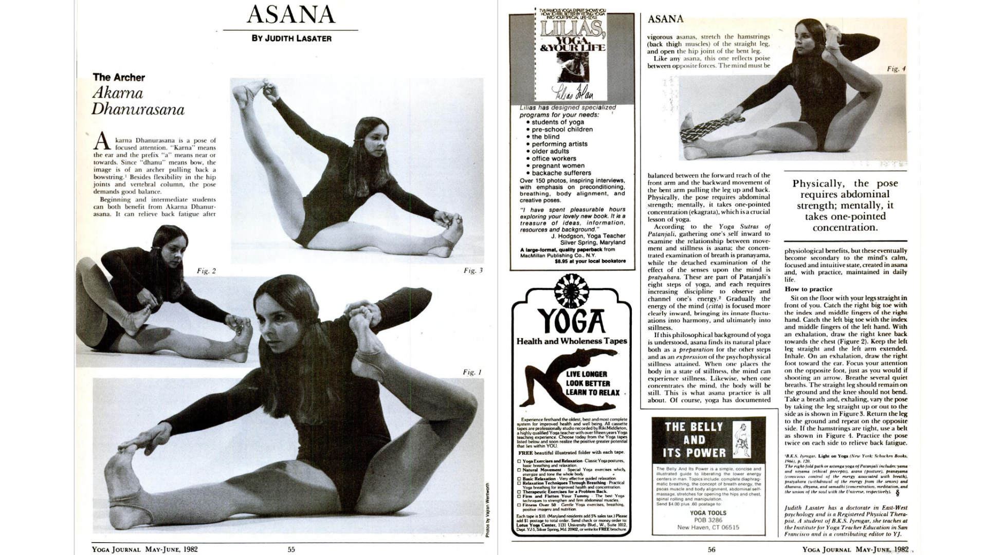 A black-and-white spread from Yoga Journal magazine in the early 1980s