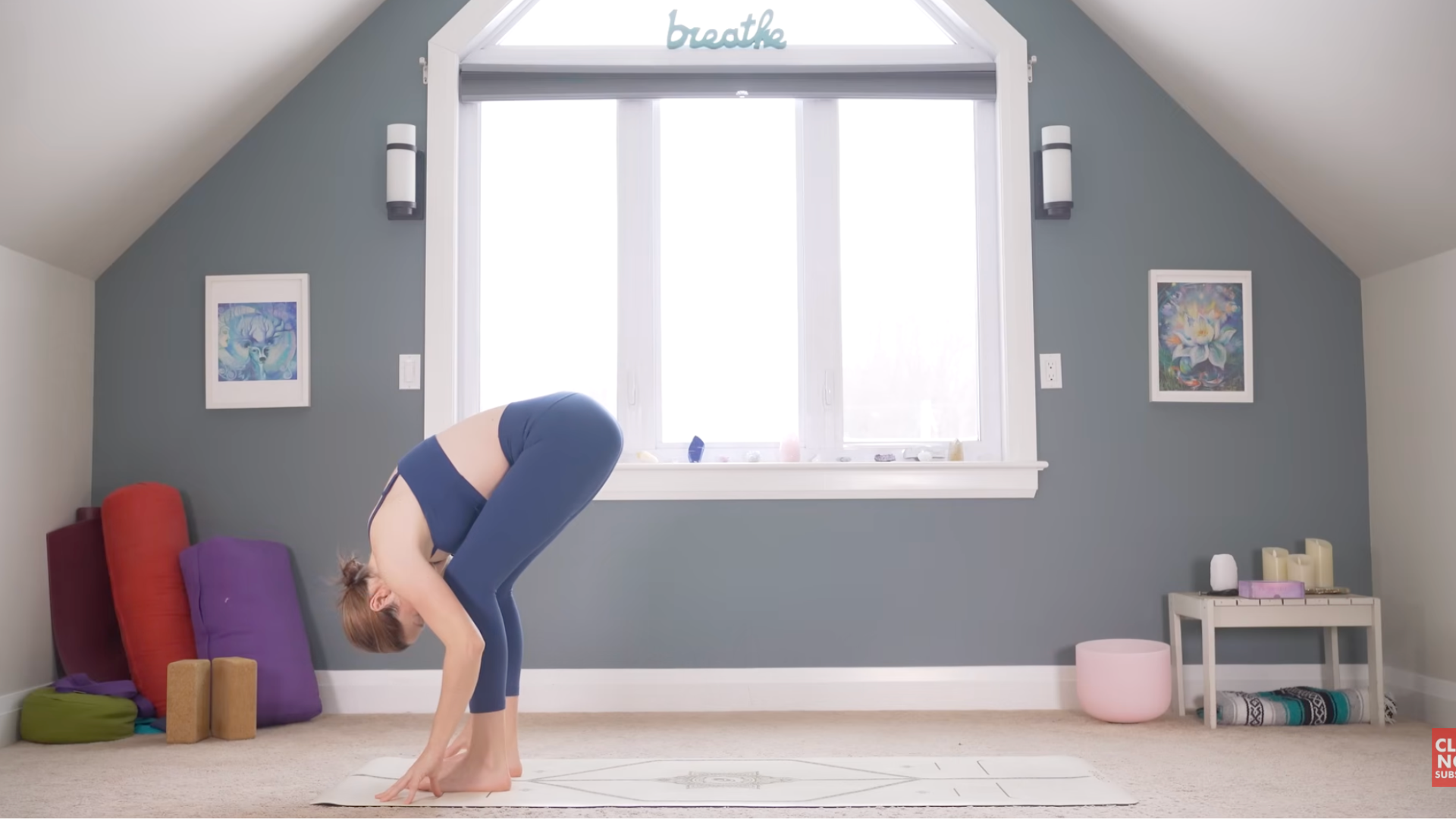 Woman folding forward in a bend