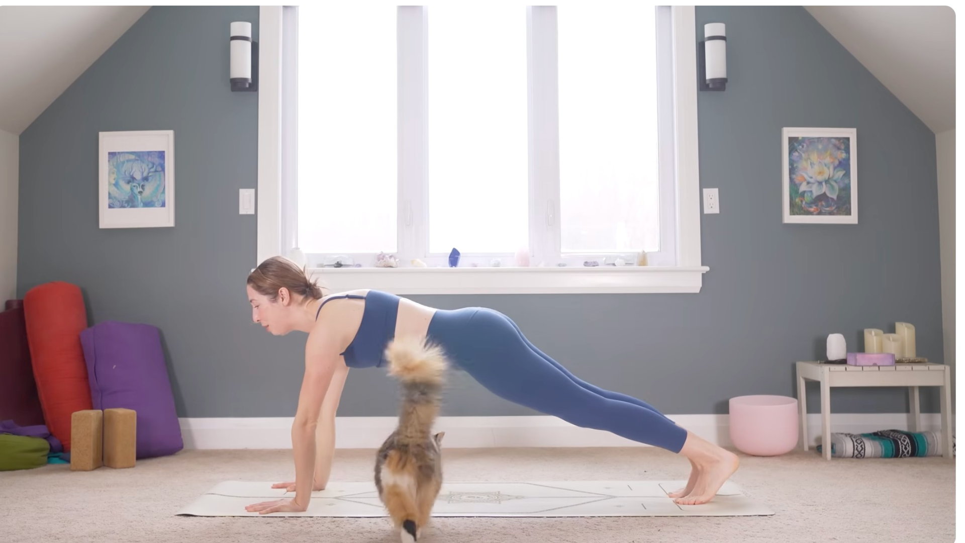 Woman in Plank Pose or top of a push-up on a mat
