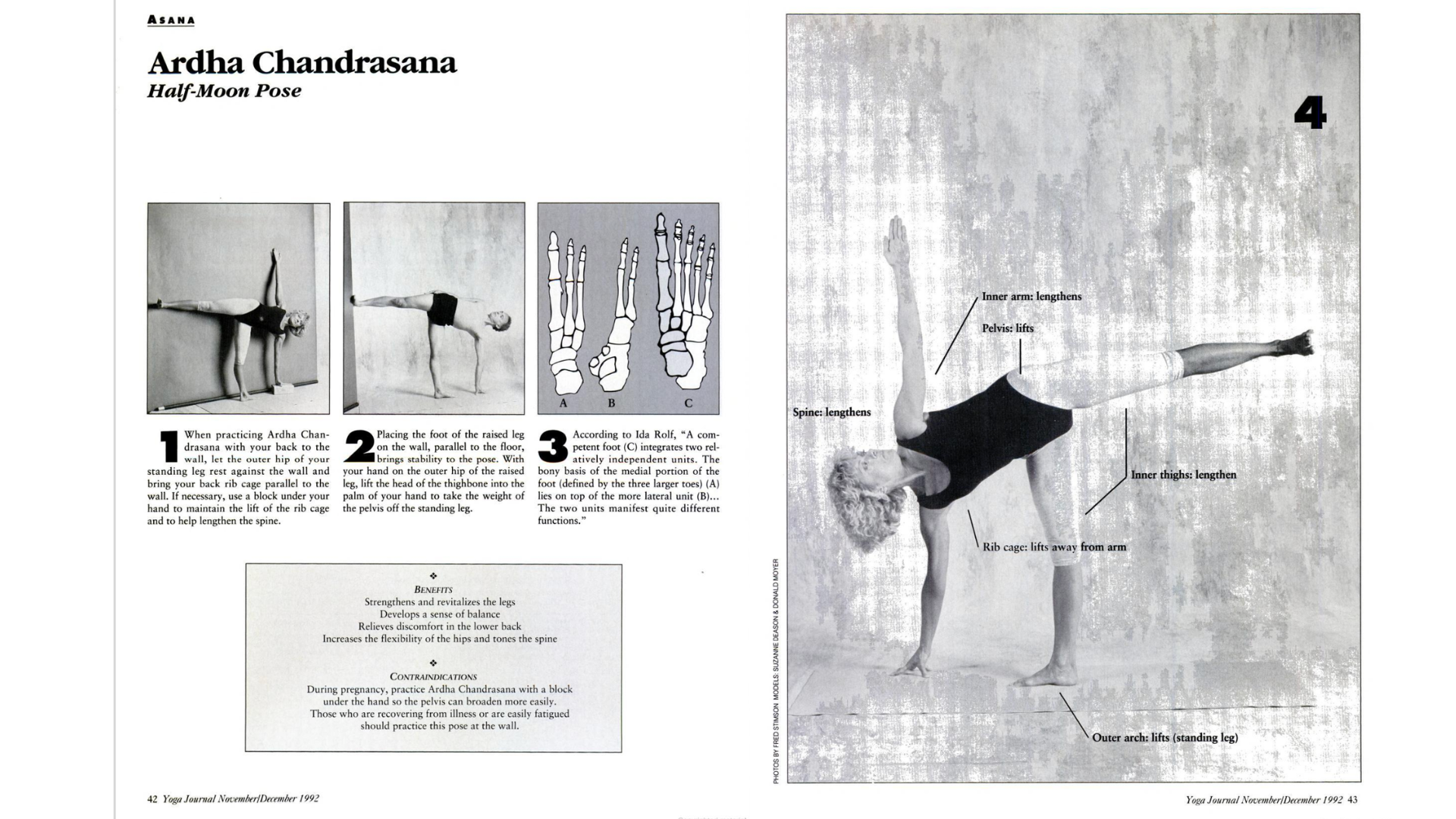 Black and white pages from a vintage issue of Yoga Journal
