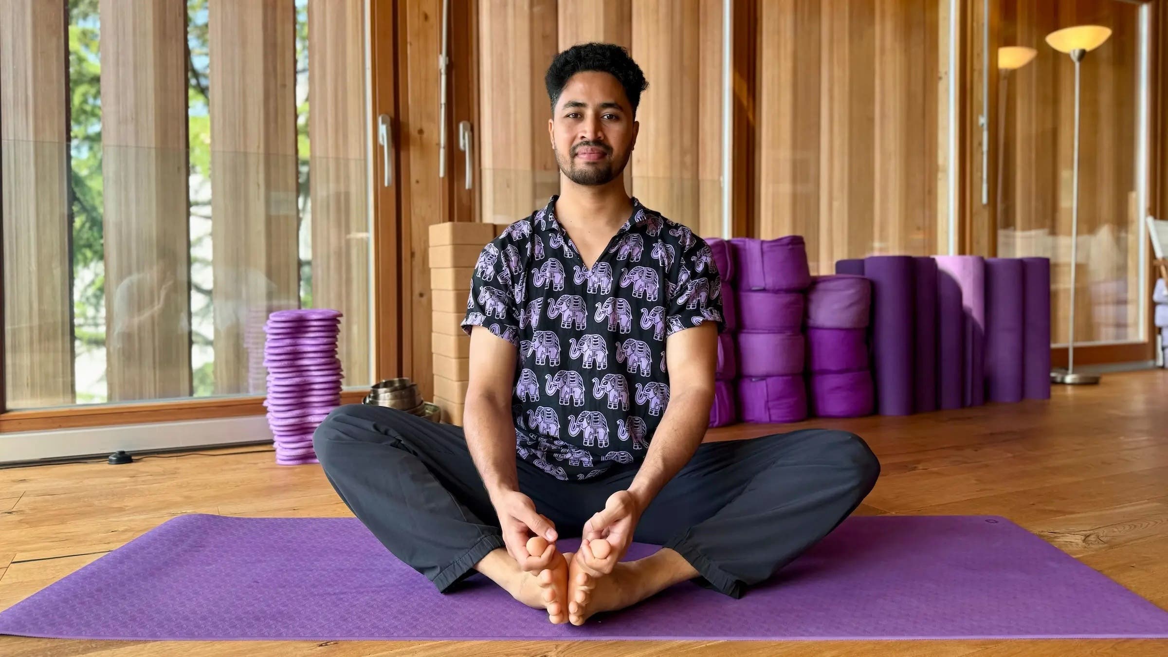 Yoga teacher Viresh Nidanchi in Bound Angle Pose