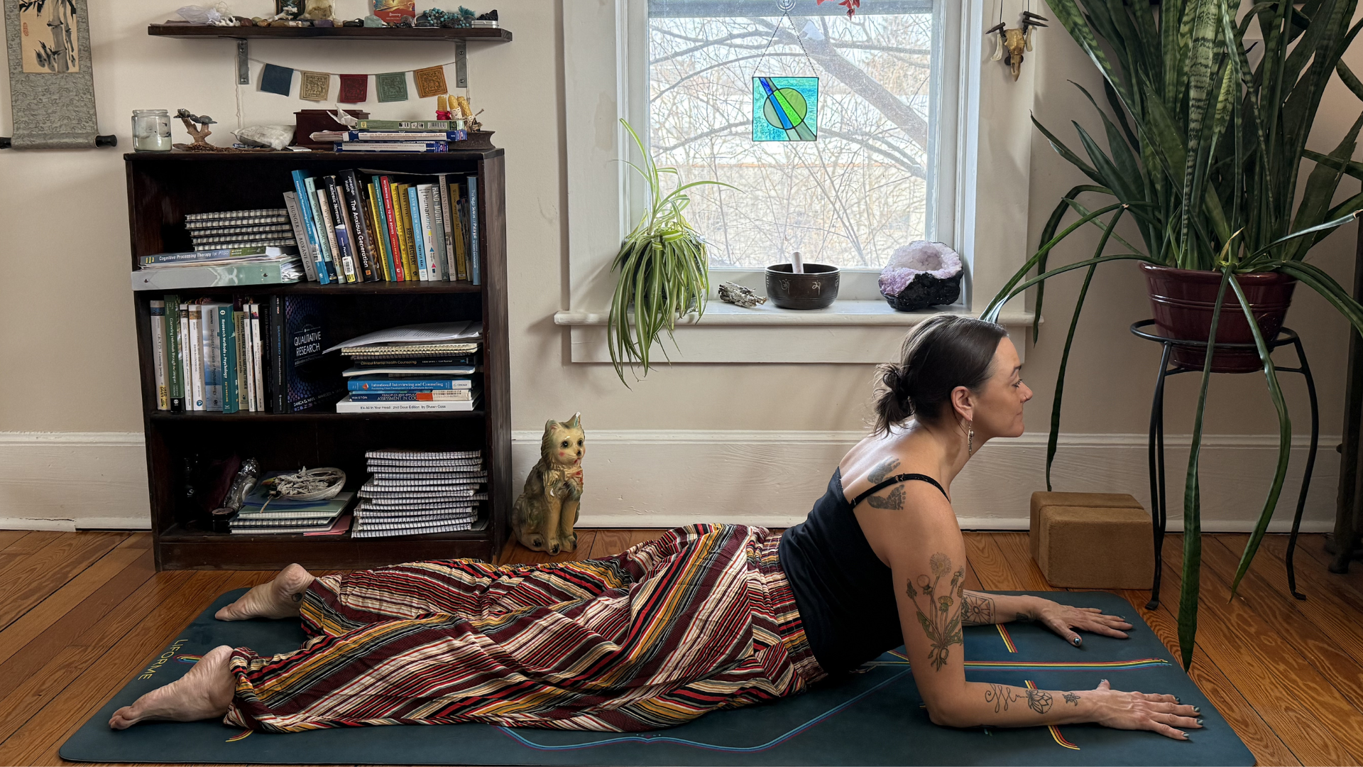 Woman lying on a yoga mat