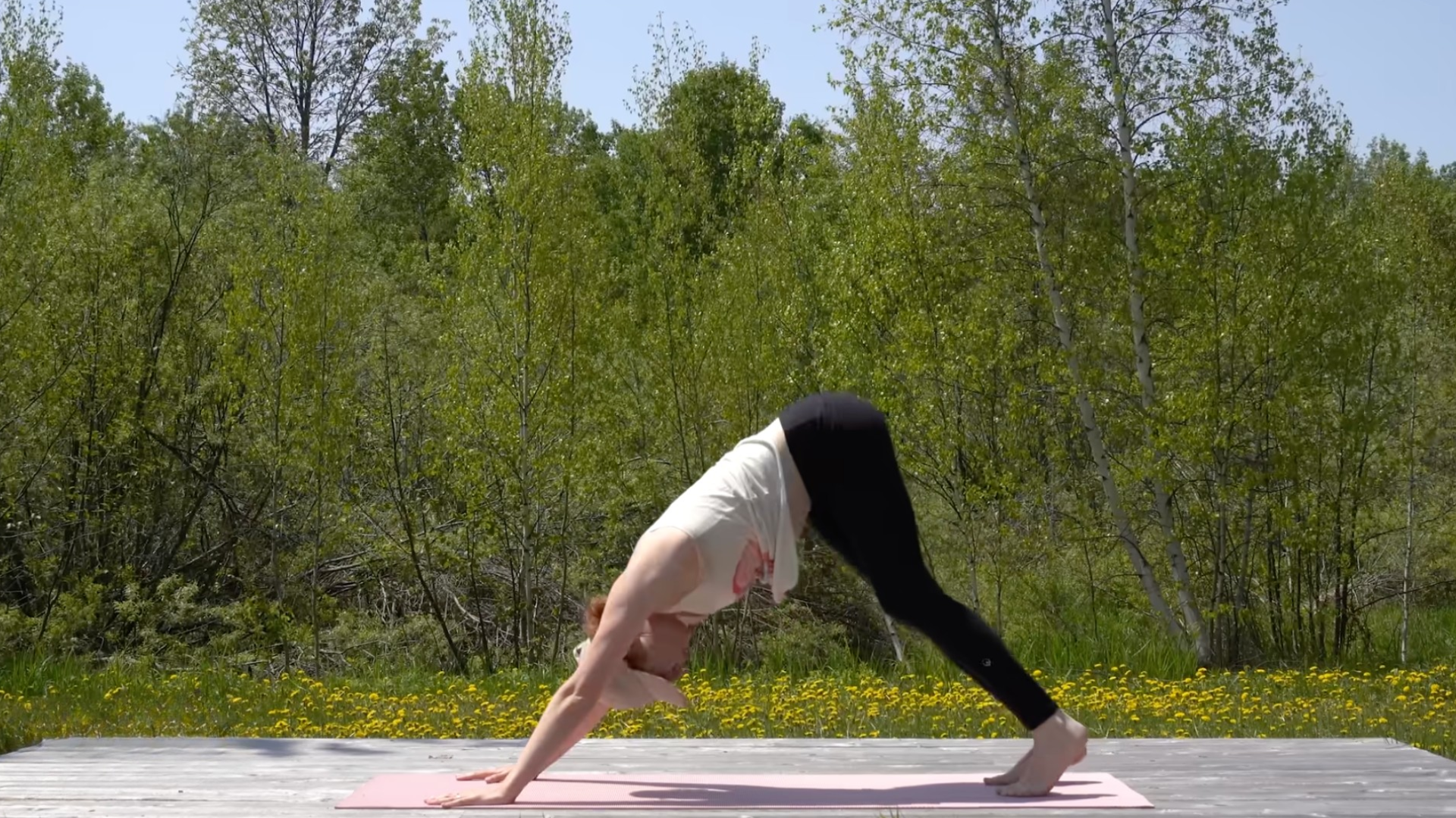 Woman on a yoga mat in Downward-Facing Dog
