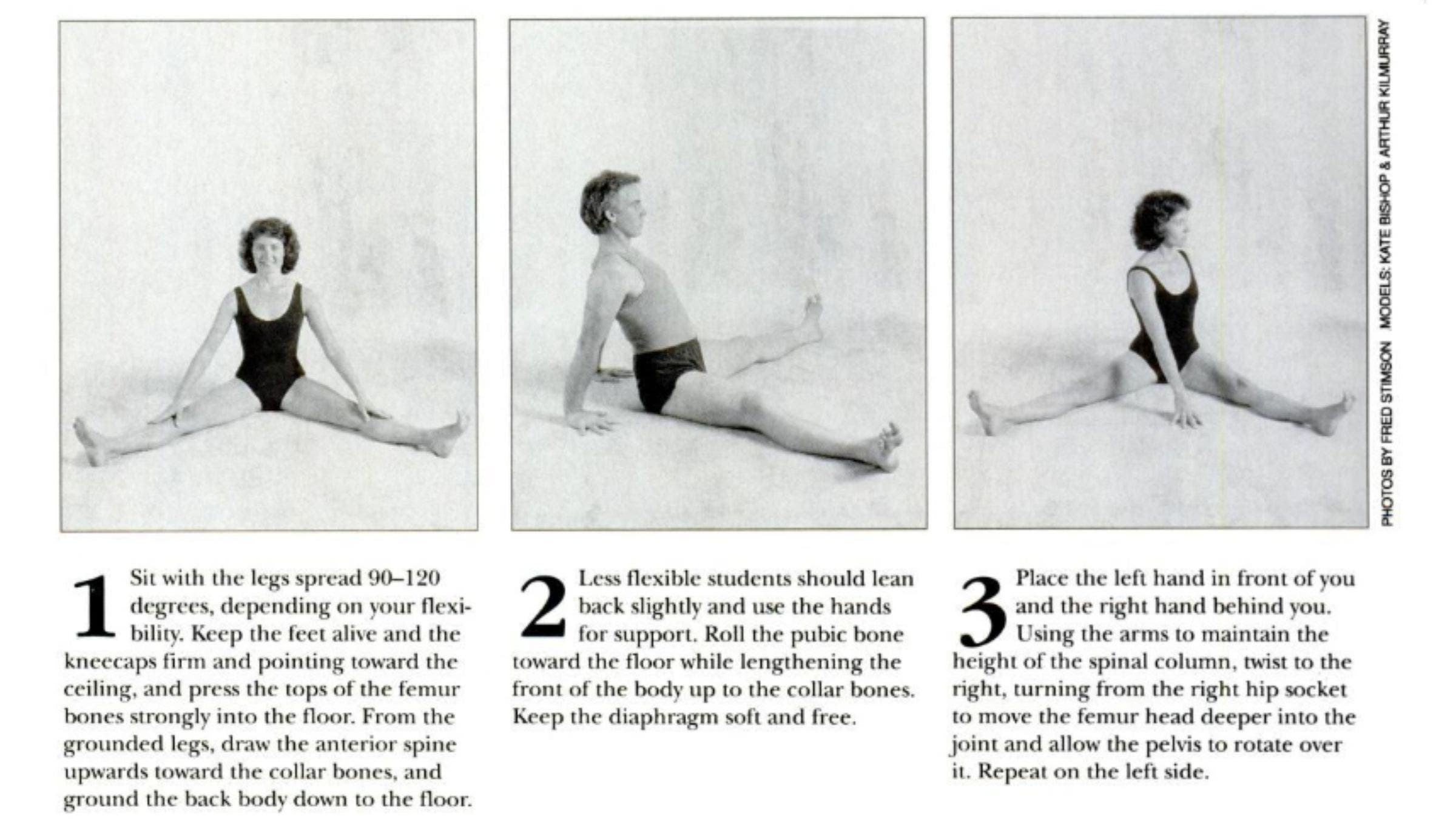 Step by step instructions for practicing Seated Angle Pose.