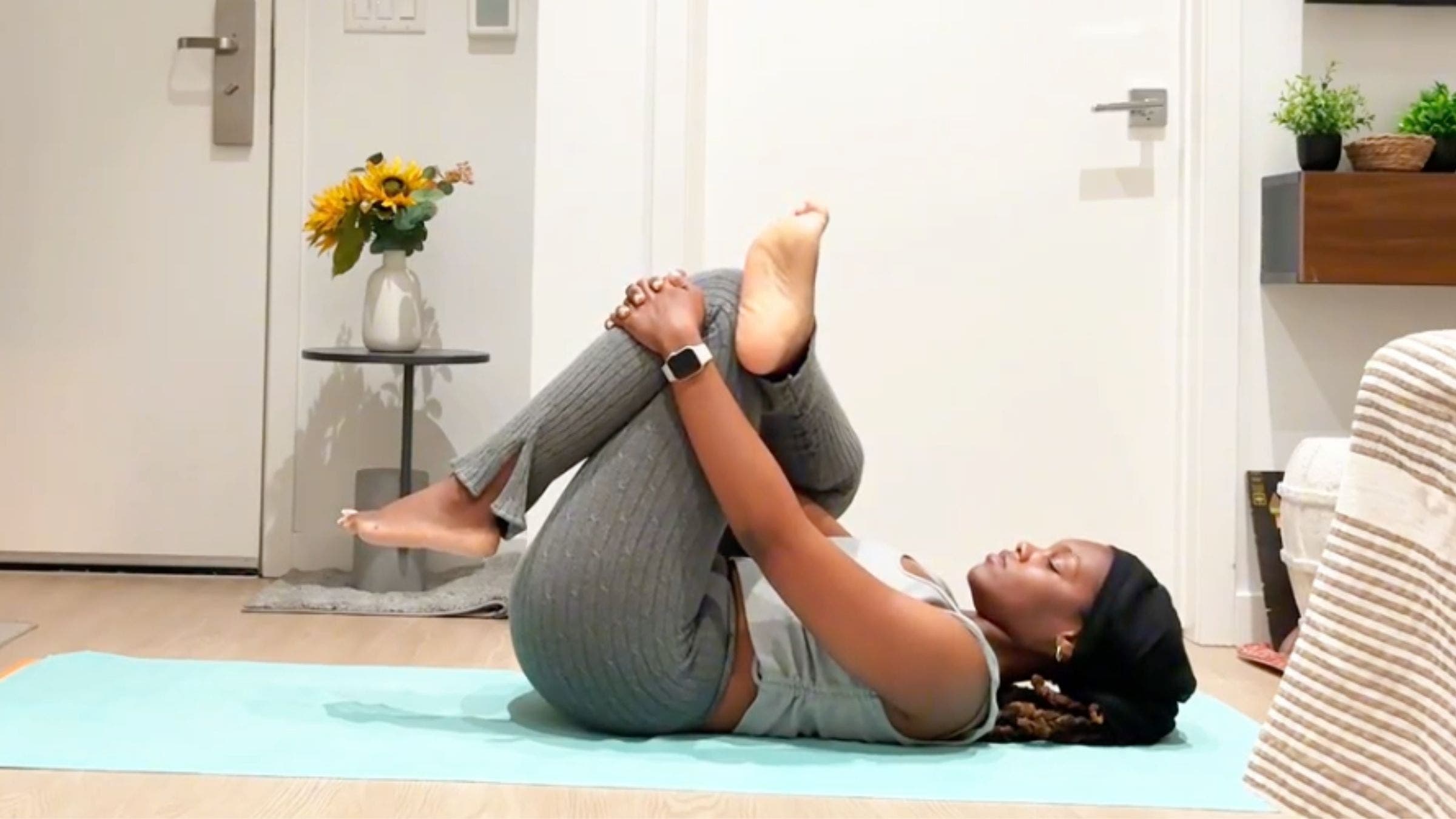 Ramoni Overton practicing Figure 4 stretch.