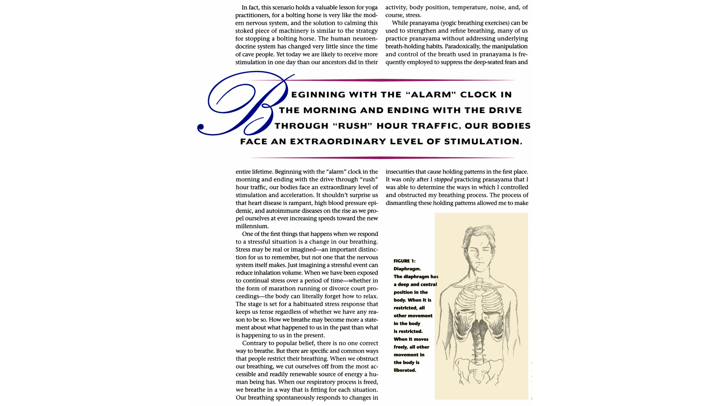 A diagram denoting how to breath from an archival issue of Yoga Journal